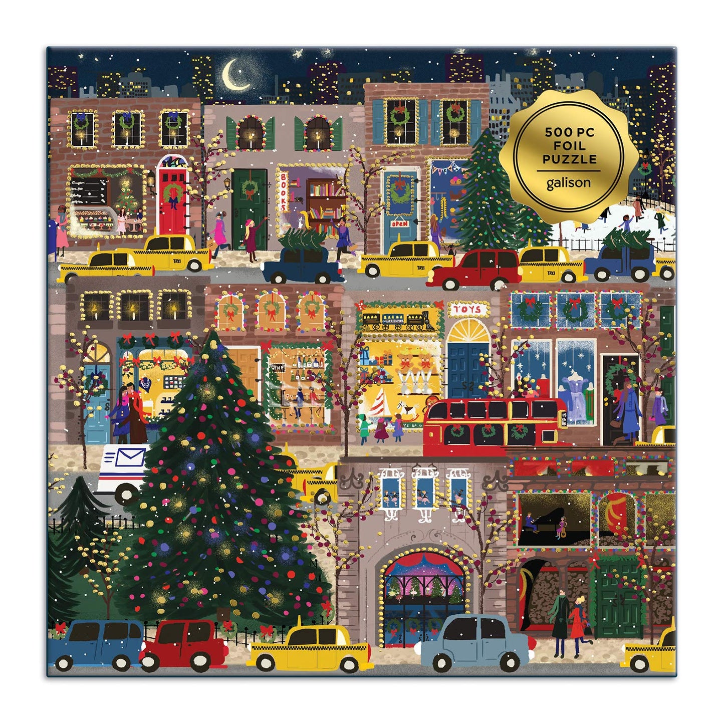 Galison Winter Lights 500-Piece Foil Puzzle – Festive City Holiday Jigsaw by Joy Laforme, Sturdy Pieces, Fun Family Gift