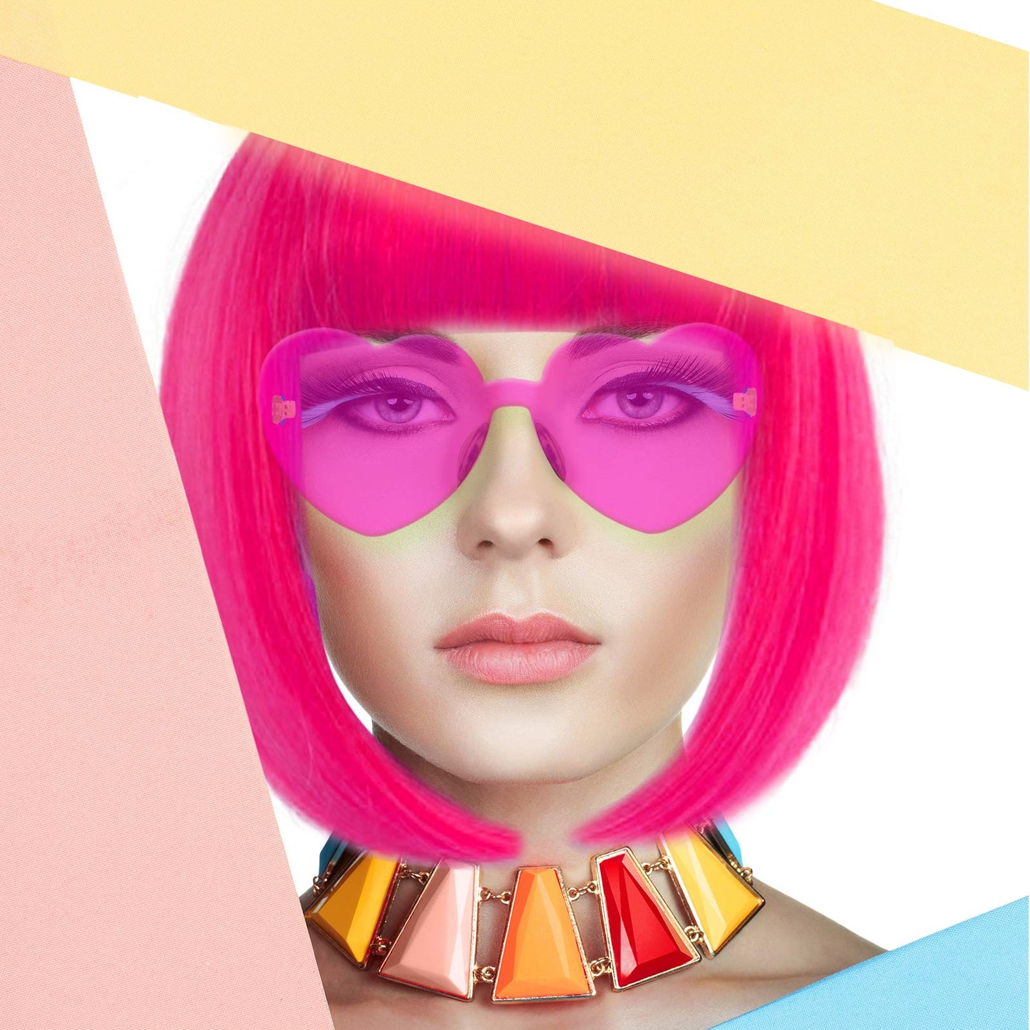 LIULIUBTY Short Bob Hair Wigs Straight with Flat Bangs Synthetic Colorful Cosplay Daily Party Neon Wig for Women + Free Wig Cap 14" Natural As Real