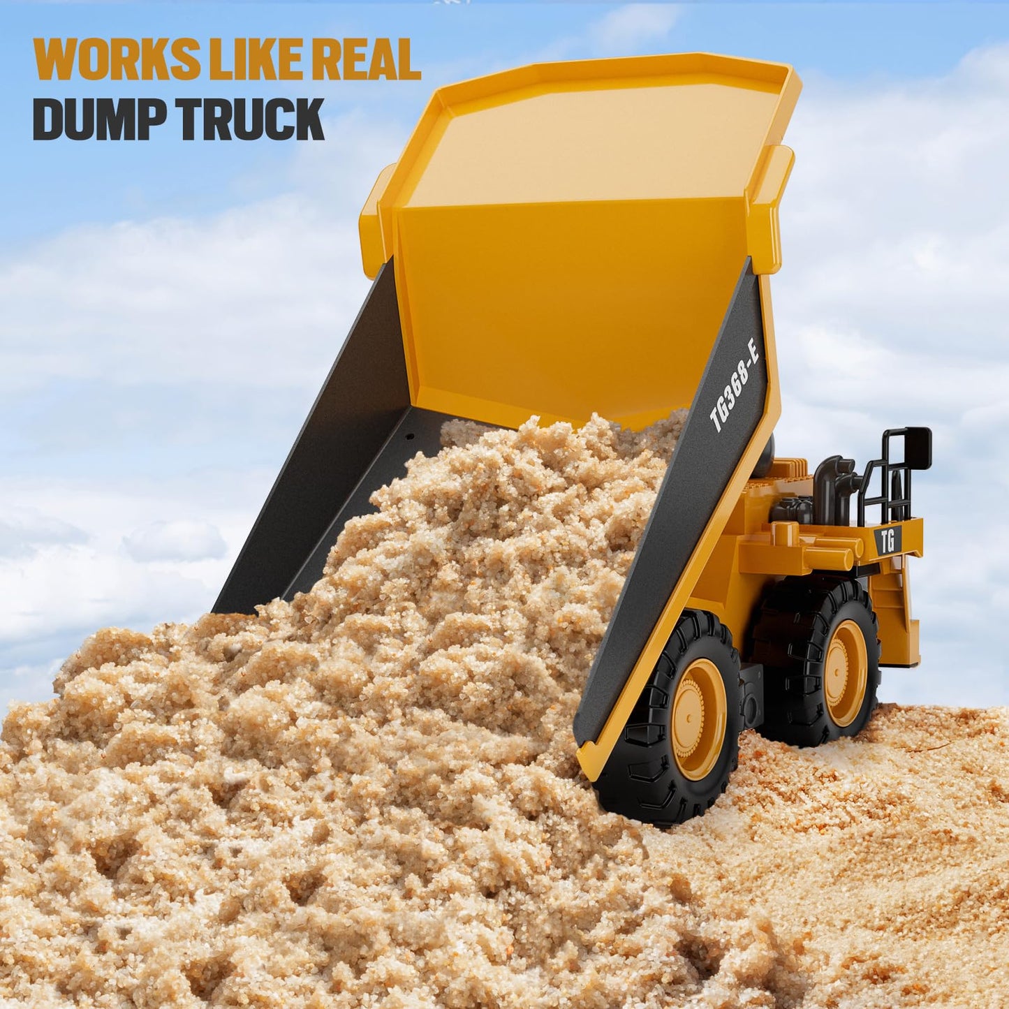 RC Dump Truck Toy – 9-Channel Remote Control Construction Truck with Metal Bed & Lights, Rechargeable, Kids Gift Ages 3-12+