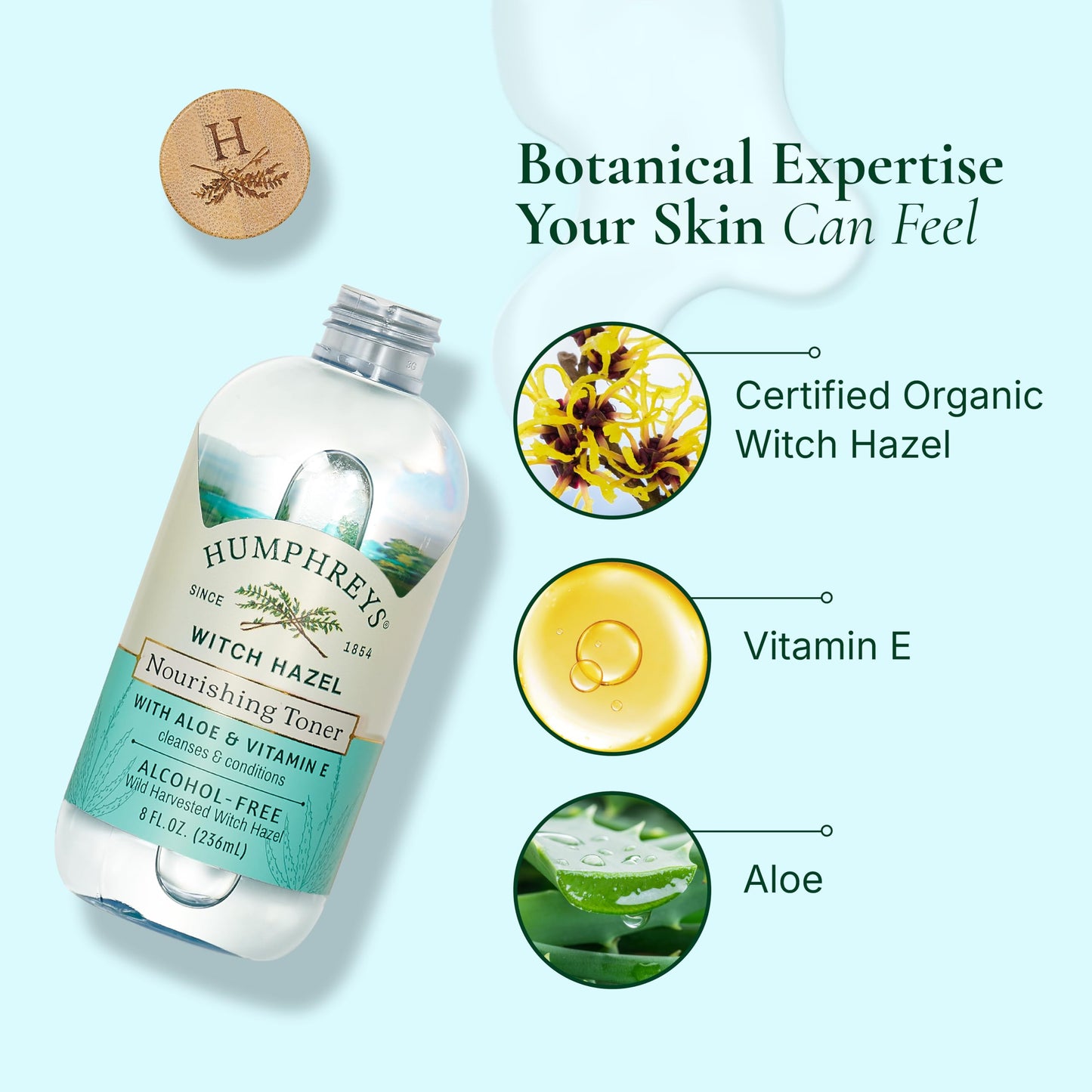 Humphreys Witch Hazel Nourishing Toner | Wild Harvested Witch Hazel & Aloe | Alcohol-Free | Natural | Hydrating | Soothing | 8 Fl Oz