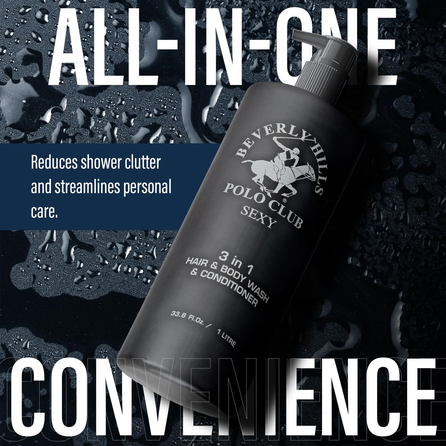 Beverly Hills Polo Club Men's 3 in 1 Shampoo Conditioner and Body Wash Featuring Luxury Scents Blaze Blue Classic and Sexy 33.8 oz BHPC (Sexy)