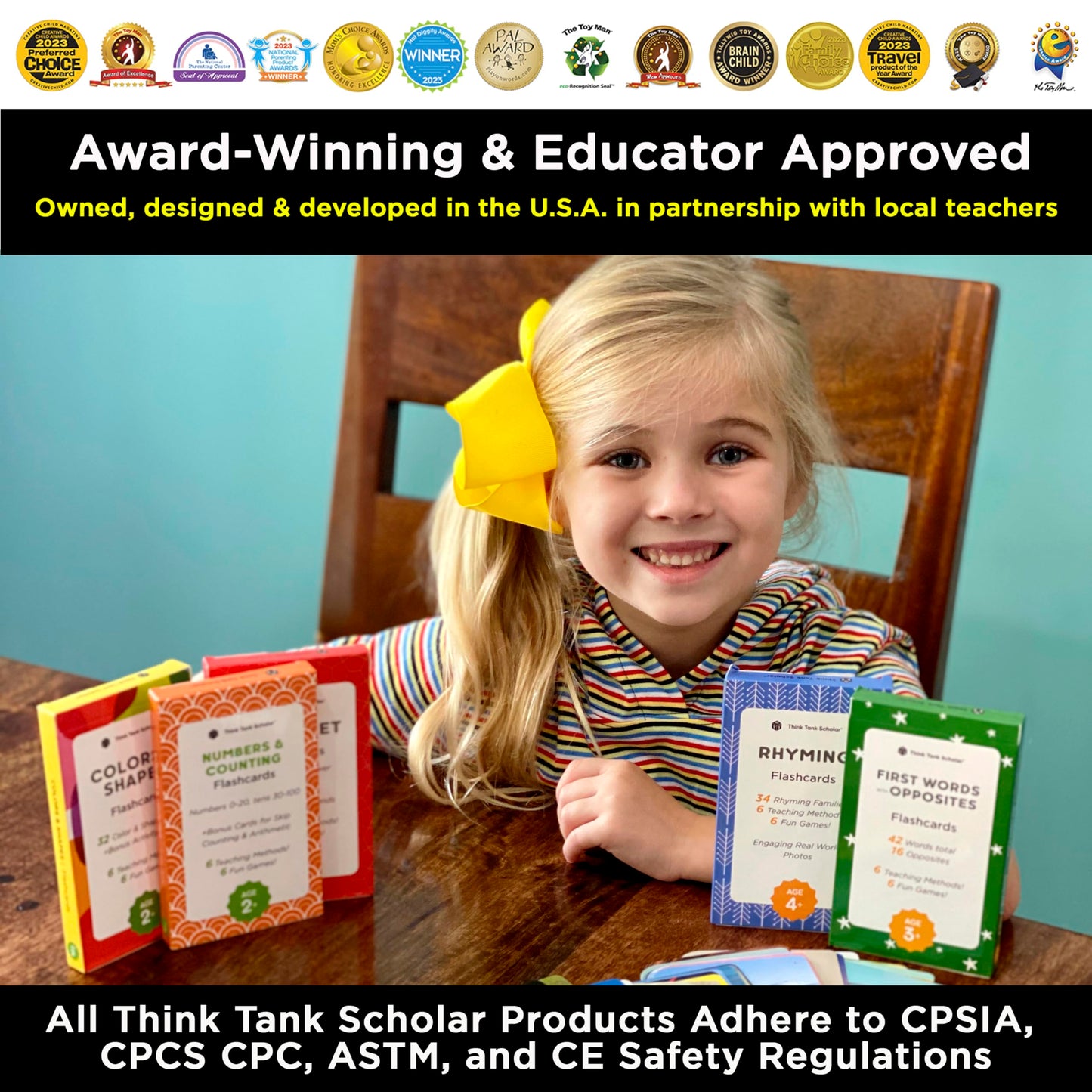 Award-Winning Preschool & Kindergarten Flash Cards – 5-Deck, 180 Jumbo Cards for ABC, Numbers, Colors, Shapes, Words & Rhymes (Ages 2–5)