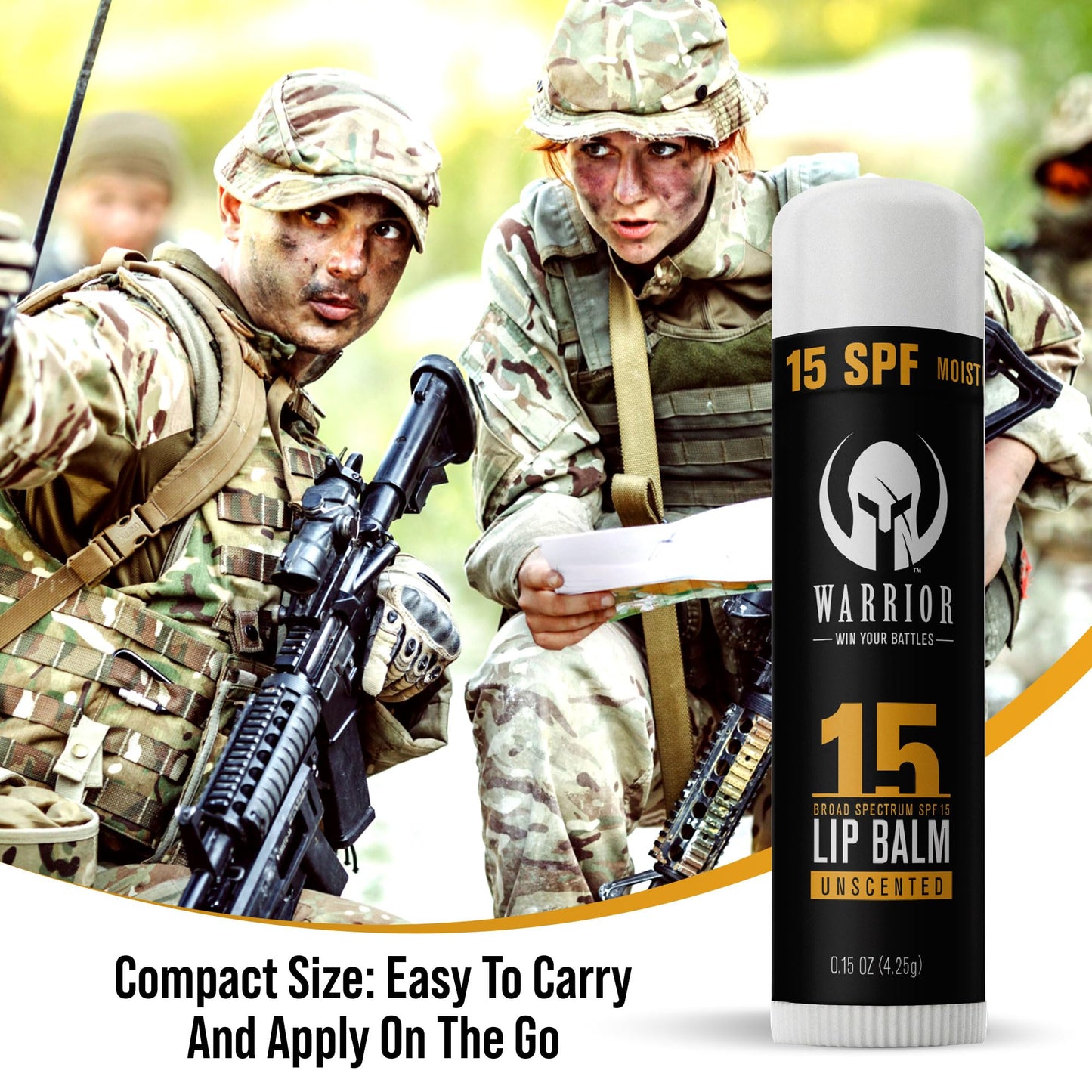 Warrior SPF 15 Unscented Lip Balm β Purified Beeswax Chapstick, UV & Weather Protection, Military-Grade Lip Sunscreen 0.15 oz
