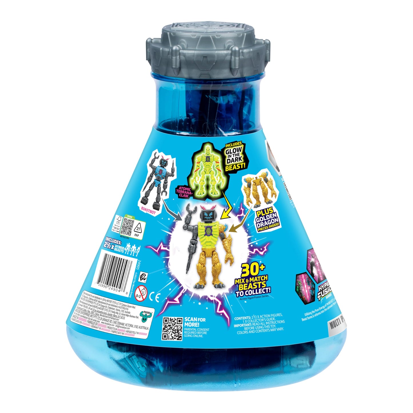 MRBEAST LAB Hybrids Multi-Pack – Mix & Match Action Figures, Golden Panther Dragon Parts, Lab-Bot vs GID Skeleton, Fuse Beast Combos