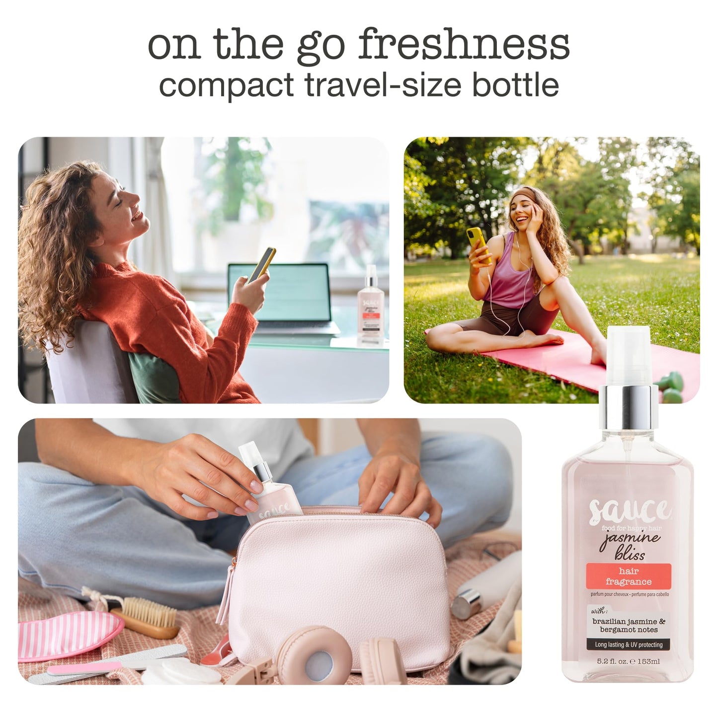 SAUCE BEAUTY Jasmine Bliss Hair Fragrance 5.2 oz – Long-Lasting Scent with Brazilian Jasmine & Saffron, UV Protection, Lightweight Daily Spray