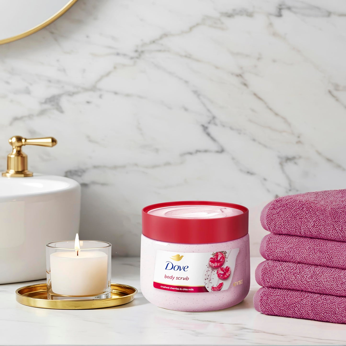 Dove Cherry & Chia Milk Body Scrub Exfoliates and Deeply Nourishes for Smooth, Radiant Skin 15 oz