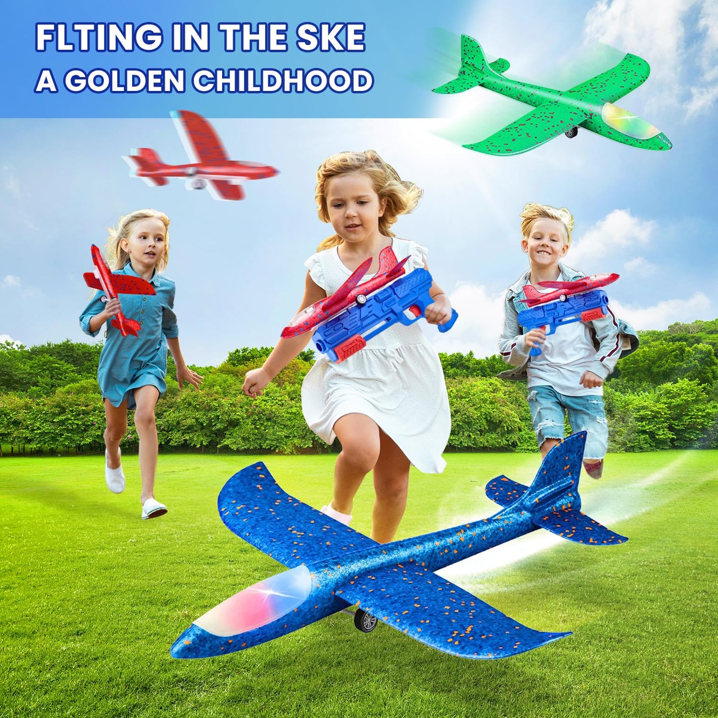Neoot 3-Pack Airplane Launcher Toys for Kids Ages 3-12 – Glider Planes with 2 Flight Modes, Outdoor Fun & Educational Birthday Gift