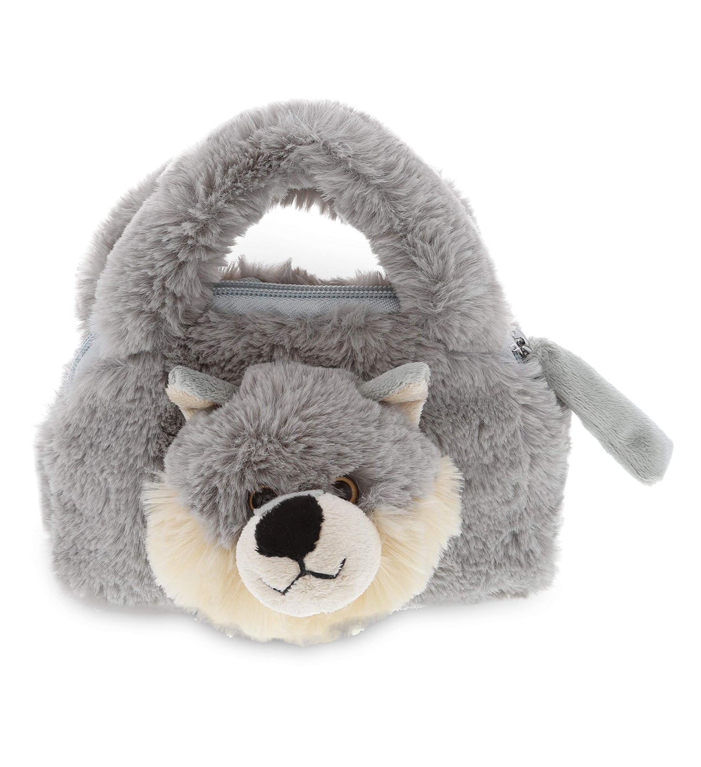 DolliBu Gray Wolf Plush Handbag – Soft Stuffed Animal Purse for Kids, Cute Toy Hand Bag for Pretend Play, Dress Up & Accessories