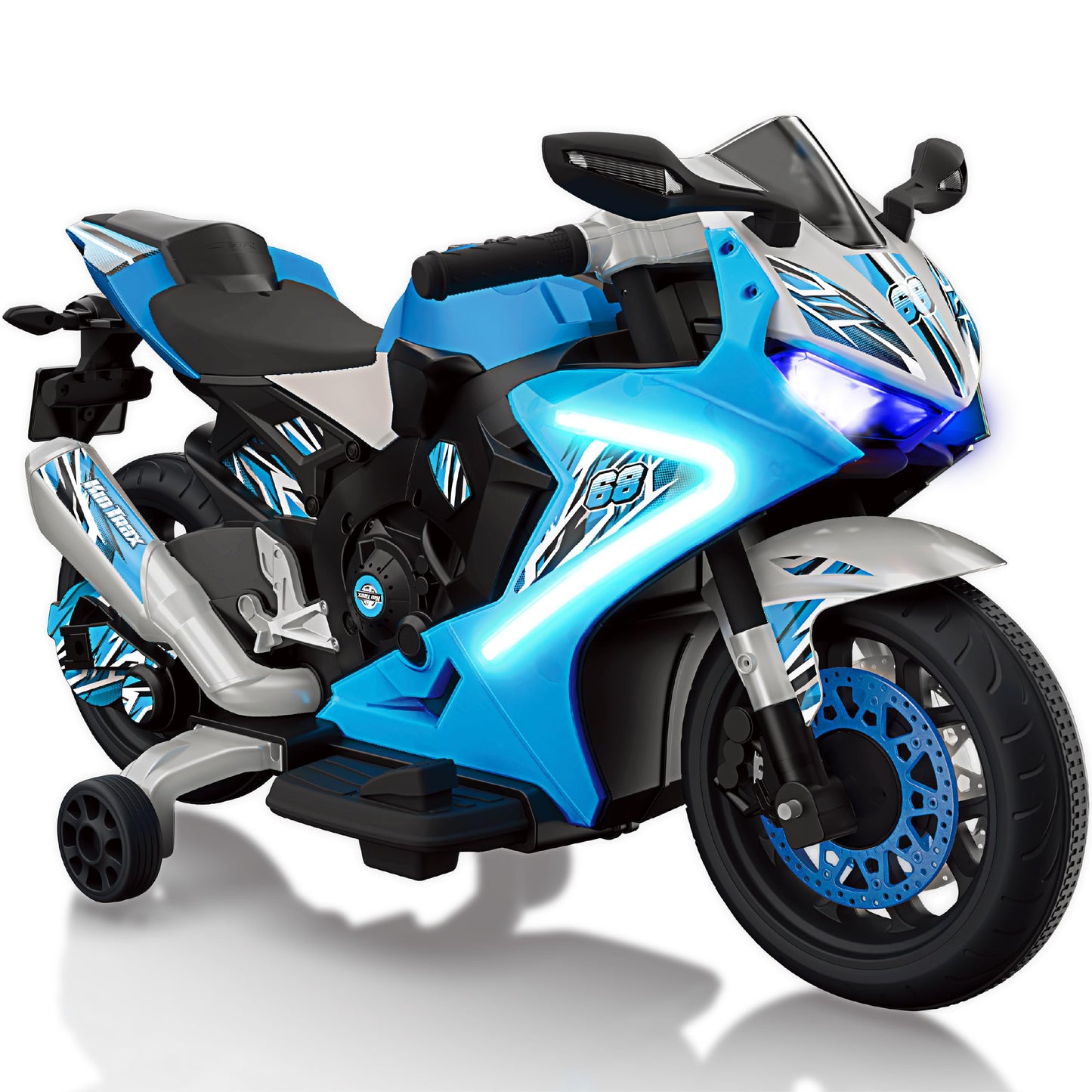 Kid Trax 6V Glow Electric Toddler Motorcycle Ride-On Toy for Kids 3-6 | LED Lights, Realistic Sounds, Indoor/Outdoor, Durable, Blue, 65 lbs Max