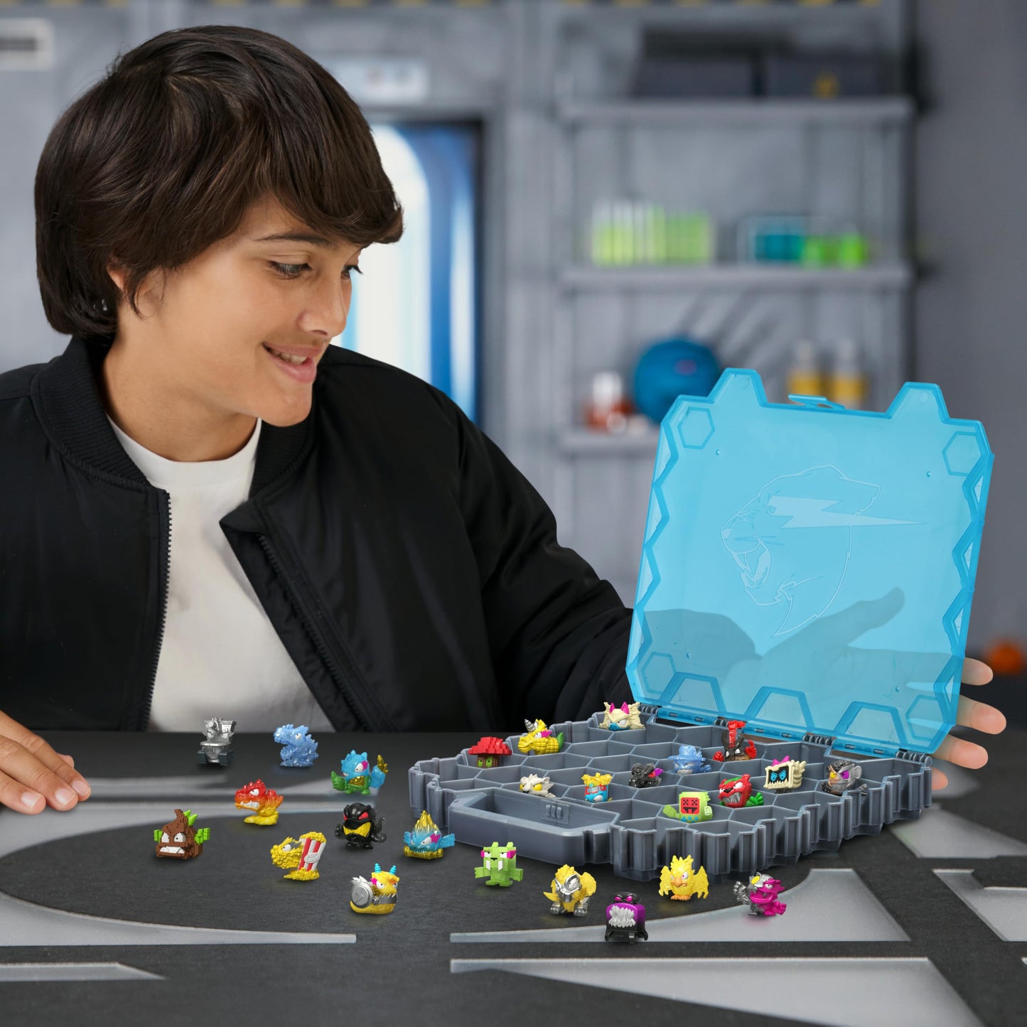 MRBEAST LAB Hive Collector Pack – 26 Micro Beasts Including 2 Glow-in-the-Dark, 26 Stickers & 2 Fusion Caps, Holds 70+ Micro Beasts