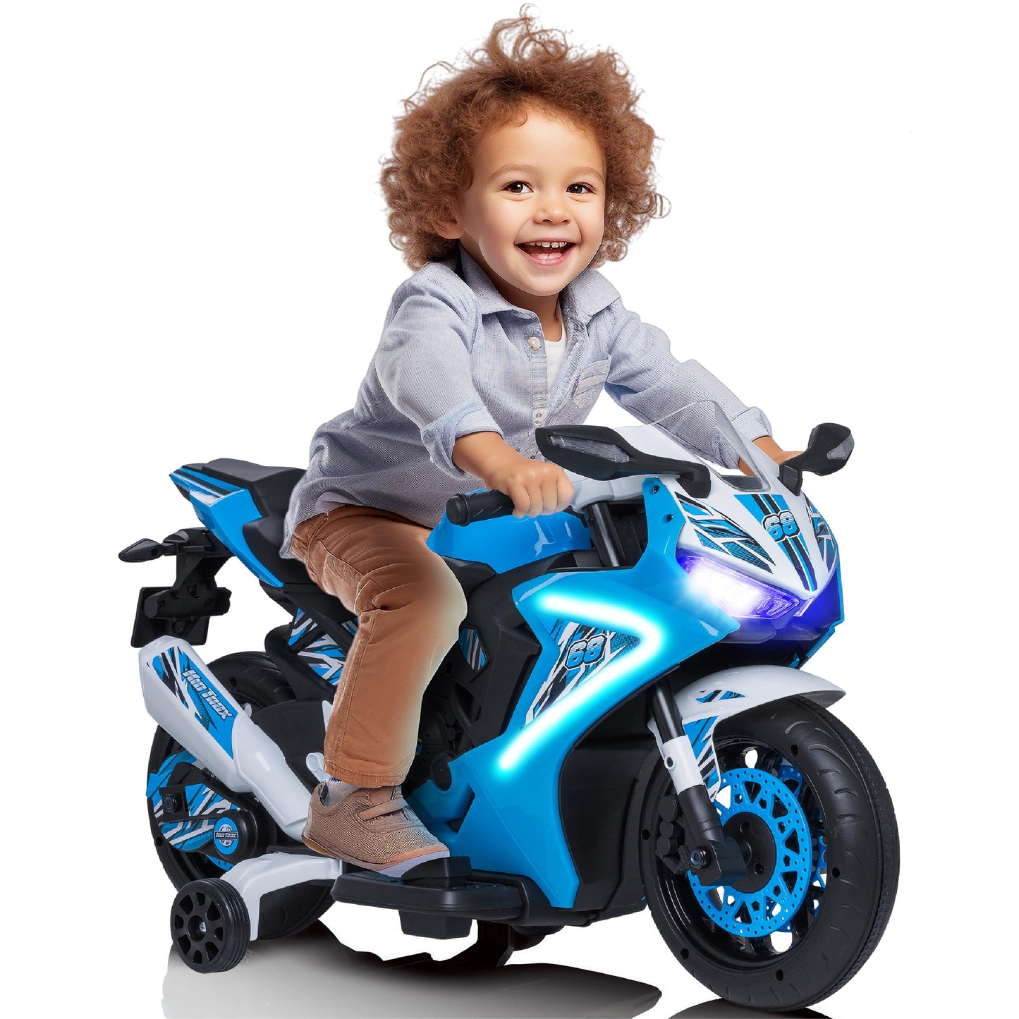 Kid Trax 6V Glow Electric Toddler Motorcycle Ride-On Toy for Kids 3-6 | LED Lights, Realistic Sounds, Indoor/Outdoor, Durable, Blue, 65 lbs Max