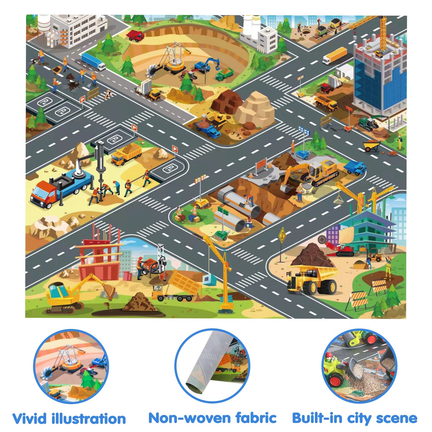 iPlay iLearn Toddler Construction Trucks Set with Playmat – Mini Push Go Cars, Excavator, Dump & Bulldozer, Gifts for 6-36 Month Boys