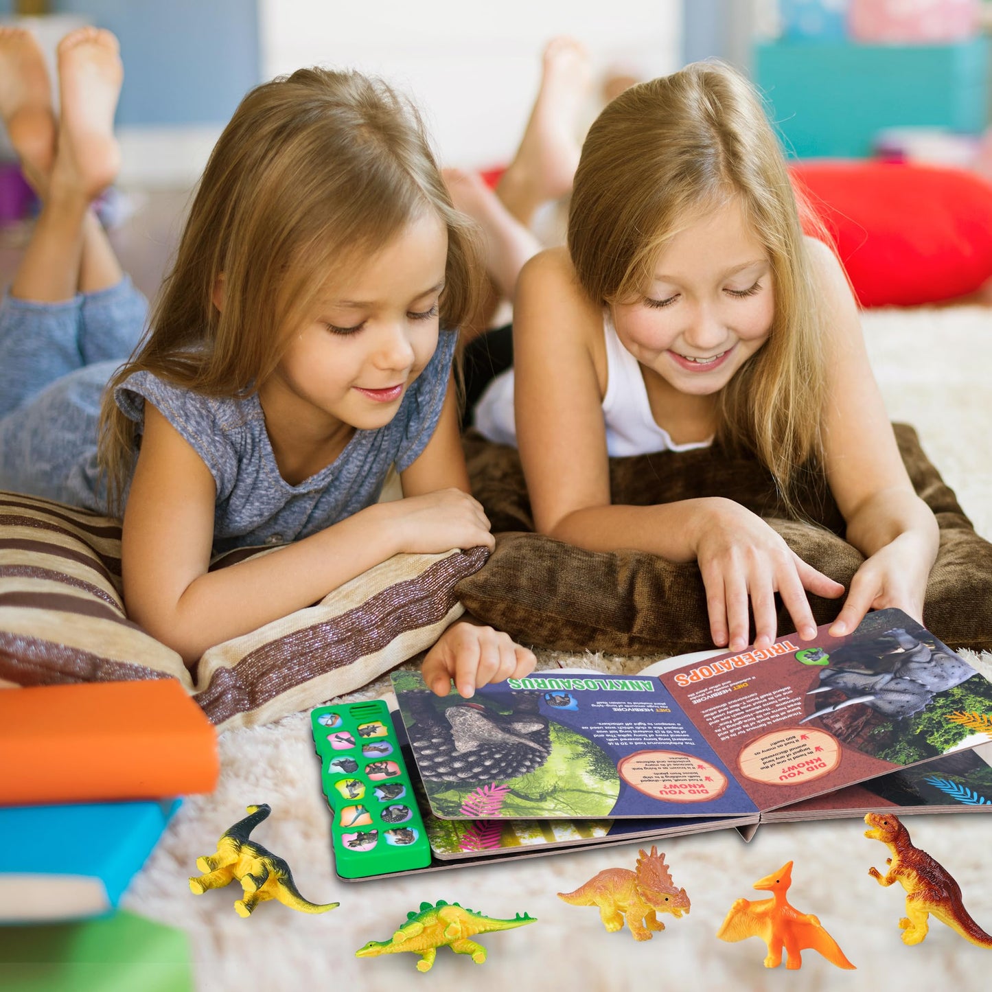 Dinosaur Toys Set with 12 Figures & Sound Book – Realistic Roars, Interactive Educational Fun for Kids 3-6 Years Old