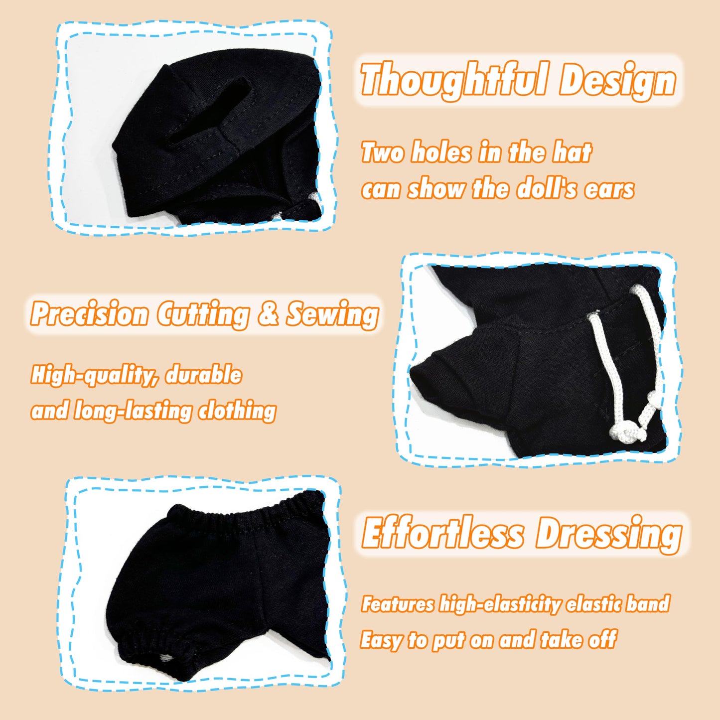 17cm Dolls Clothes Outfit Set for Doll - Casual Style Hoodies Clothing Set for Doll Dress Up, Black Set