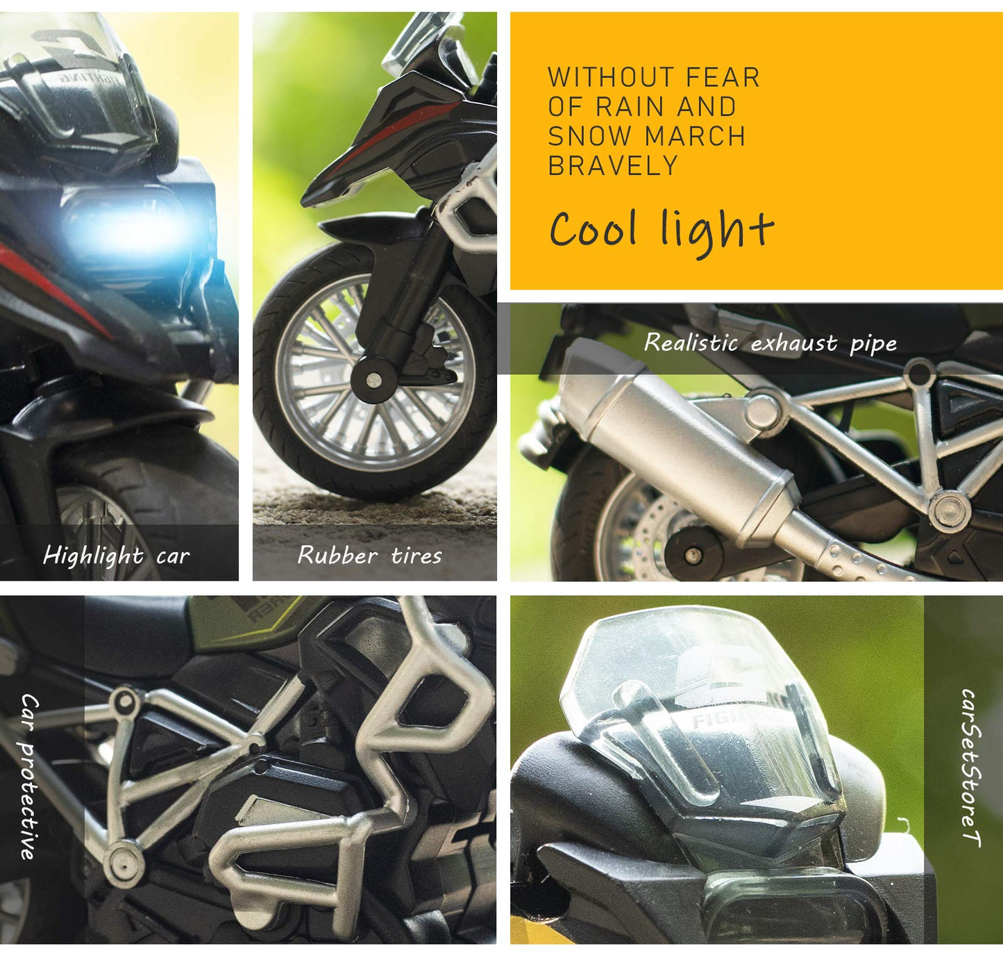 Diecast Motorcycle Toy - Pull Back Toy Cars with Sound and Light Toy,Motorcycle Toys for Boys,Toys for 3-9 Year Old Boys (White)