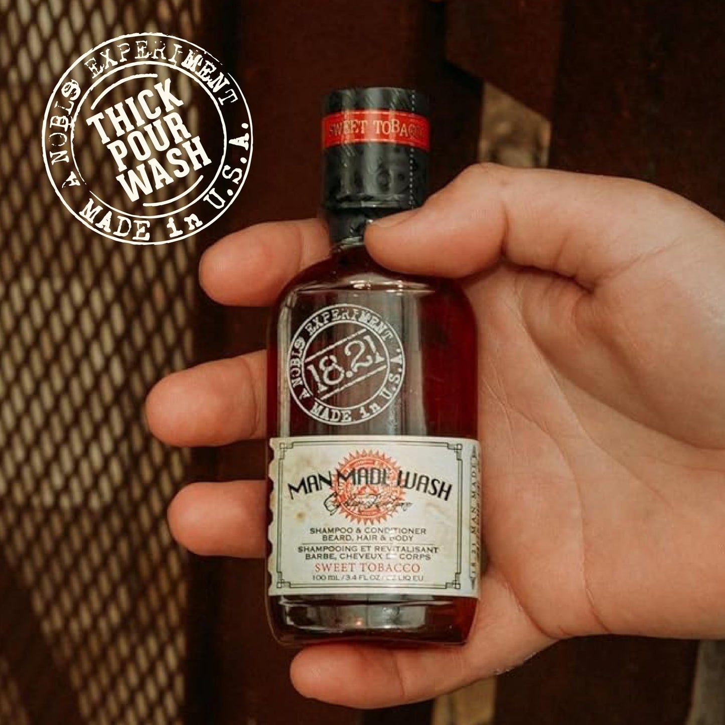 18.21 Man Made Original Sweet Tobacco 3-in-1 Body Wash, Shampoo & Conditioner for Men | Strengthens & Moisturizes Hair & Skin | 3.4 oz