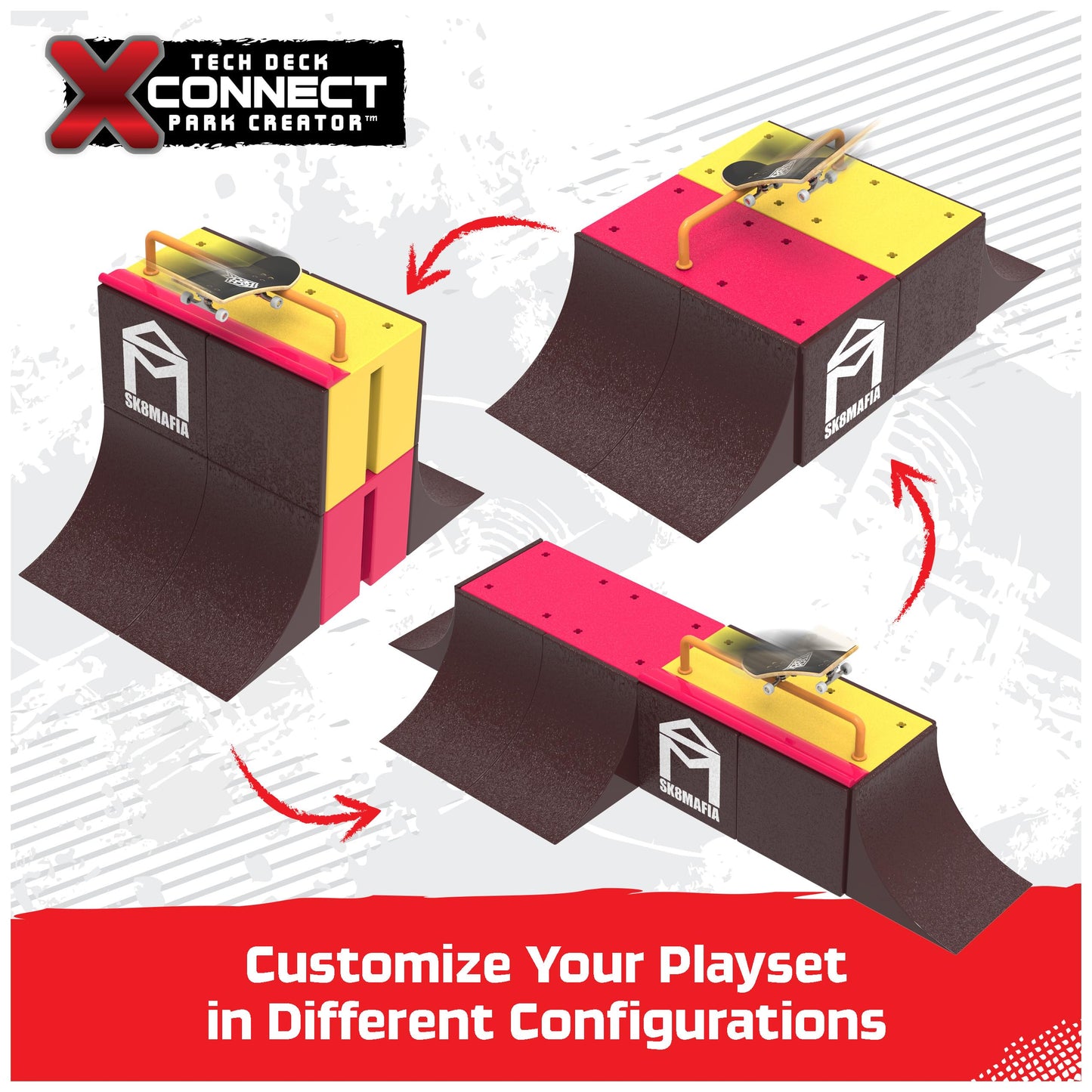 TECH DECK Vert Wall 2.0 X-Connect Park Creator Ramp Set with Exclusive Fingerboard, Customizable & Buildable Toy for Kids 6+