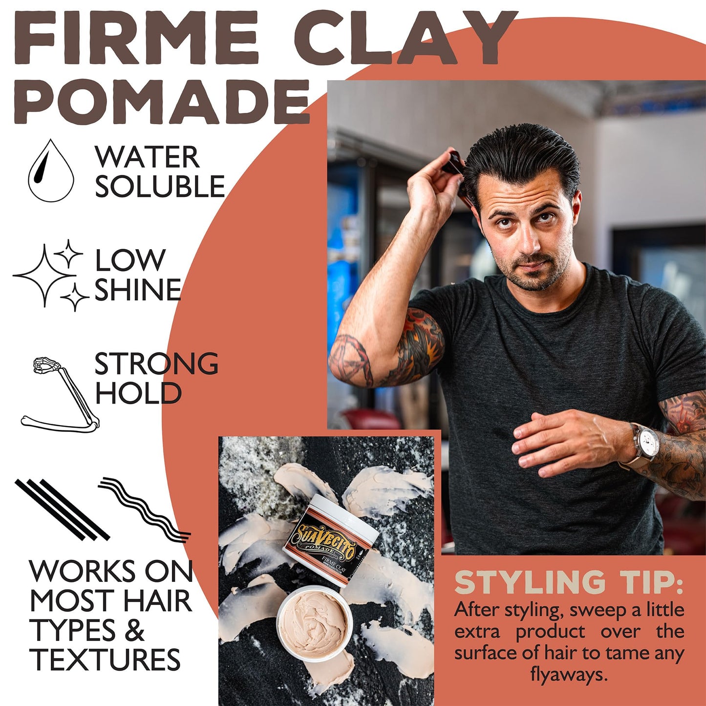 Suavecito Pomade Firme Clay 4 oz, 1 Pack - Strong Hold For Men - Low Shine Matte Hair Pomade For Natural Texture Hairstyles