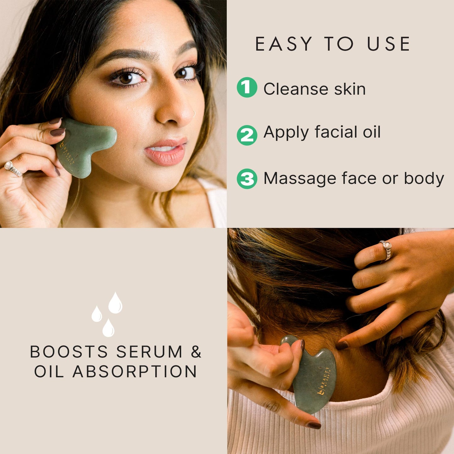 Beauty by Earth Jade Gua Sha – Face Sculpting & Massage Tool, Smooths Wrinkles, Jaw Massager, Ideal Gift for Women & Teens