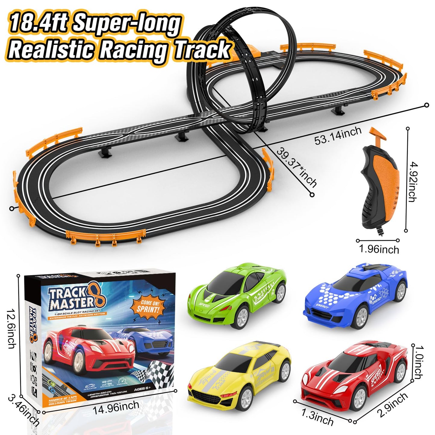 High-Speed Slot Car Race Track Set for Kids – 4 Cars, Dual Controllers, Battery/Electric Circular Overpass Track, Toys & Gifts for Boys & Girls