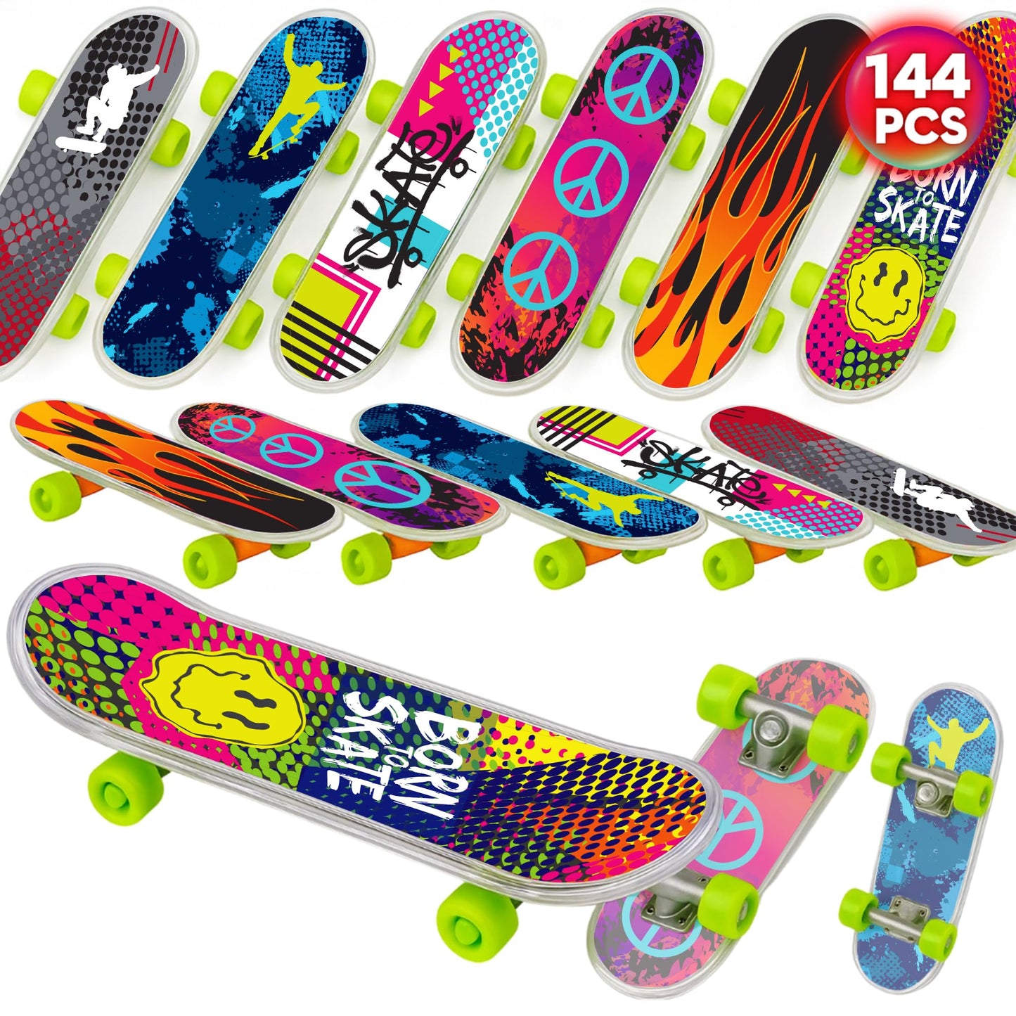 ArtCreativity Mini Finger Skateboards for Kids, Bulk Pack of 144, 2" Durable Fingerboards, Assorted Designs, Party Favors & Goody Bags