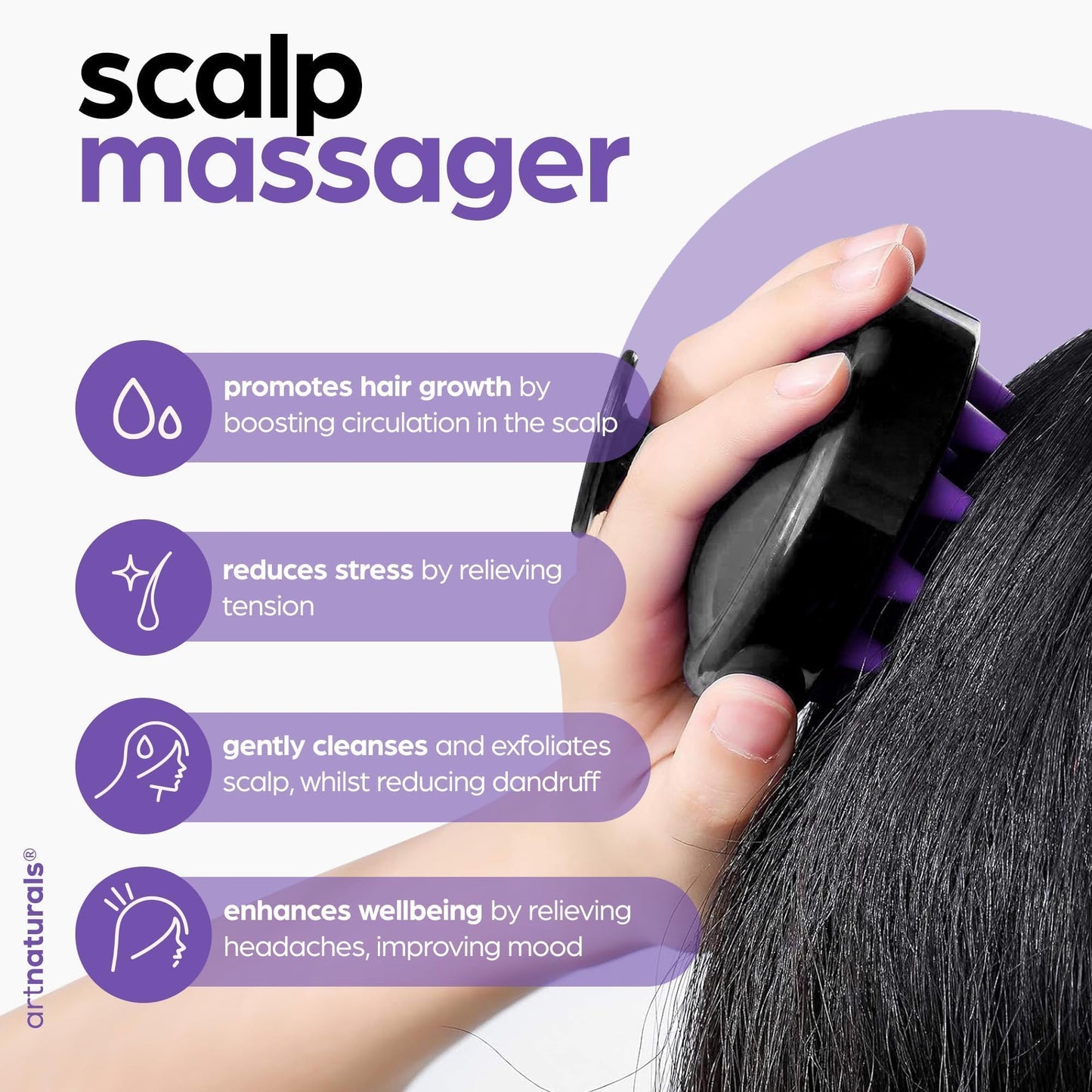 ArtNaturals Rosemary & Castor Hair Growth Oil + Scalp Massager Set | Hydrating Scalp Treatment for Dry, Itchy, Damaged Hair & Split Ends – 4 oz