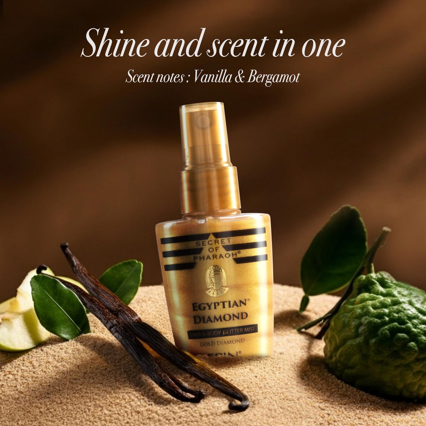 SECRET OF PHARAOH Egyptian Diamond Glitter Mist Gold 2.37 fl oz | Long-Lasting Quick-Dry Shimmer Spray for Hair, Face, Body & Clothes