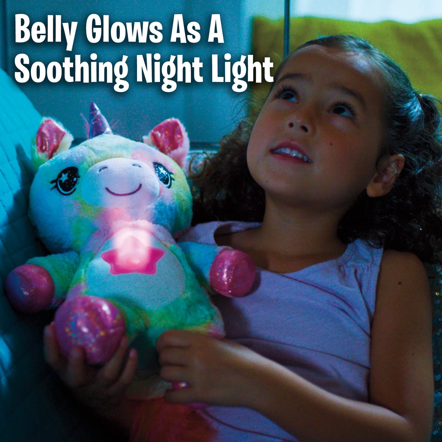 Ontel Star Belly Dream Lites Unicorn – Plush Night Light, Glowing Stars & Shapes in 6 Colors, Pink & Purple Stuffed Animal