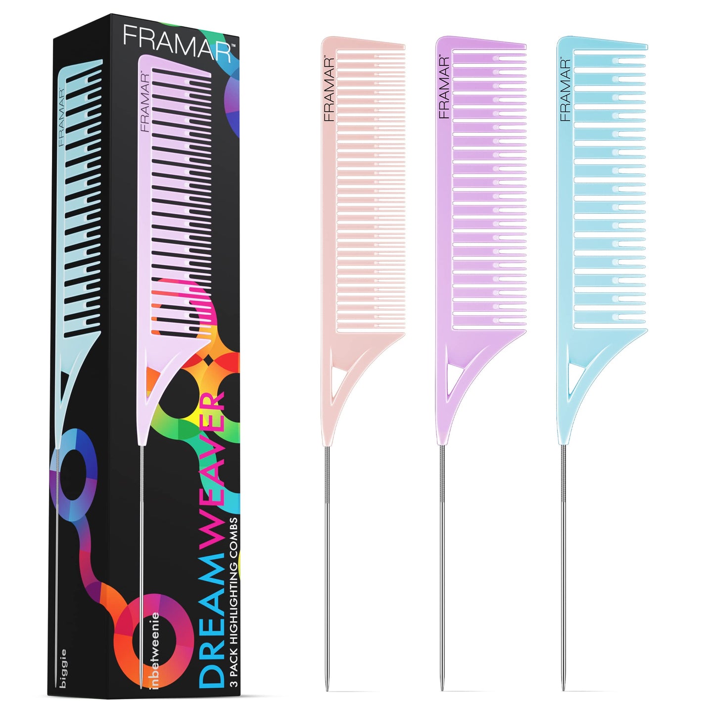 FRAMAR Dreamweaver Highlight Comb Set – 3 Pack Pastel Professional Foiling & Parting Combs for Hair Coloring, Dyeing & Precise Highlights
