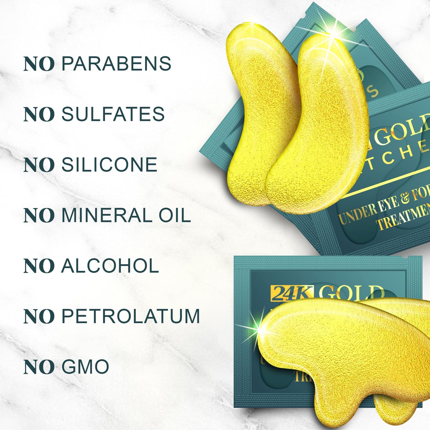 Forehead & Under Eye Wrinkle Patches – Collagen, Hyaluronic Acid & Vitamin A, Line Remover Skin Pads, 26 Golden Sachets