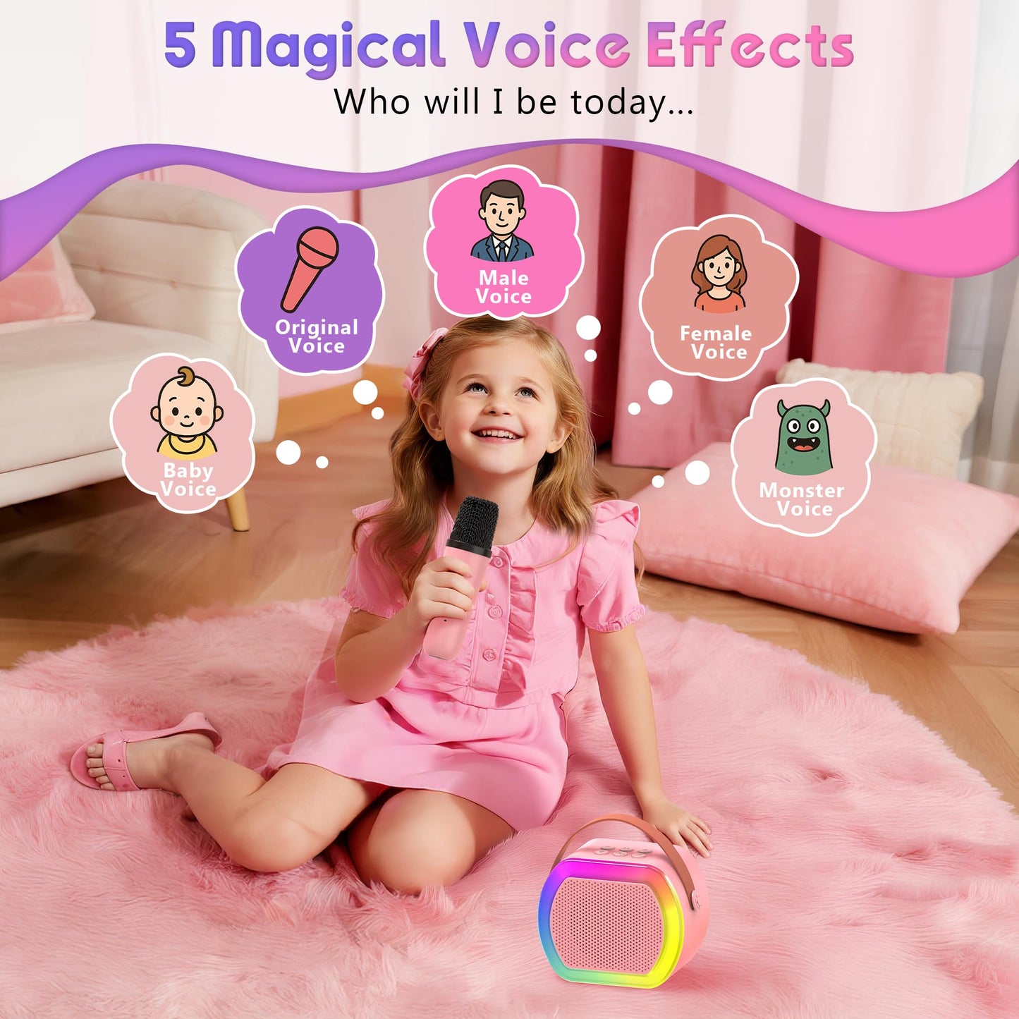 Reoslar Mini Karaoke Machine with 2 Wireless Mics – Portable 2025 Kids Karaoke for Ages 3-12+, Perfect Birthday & Christmas Gift