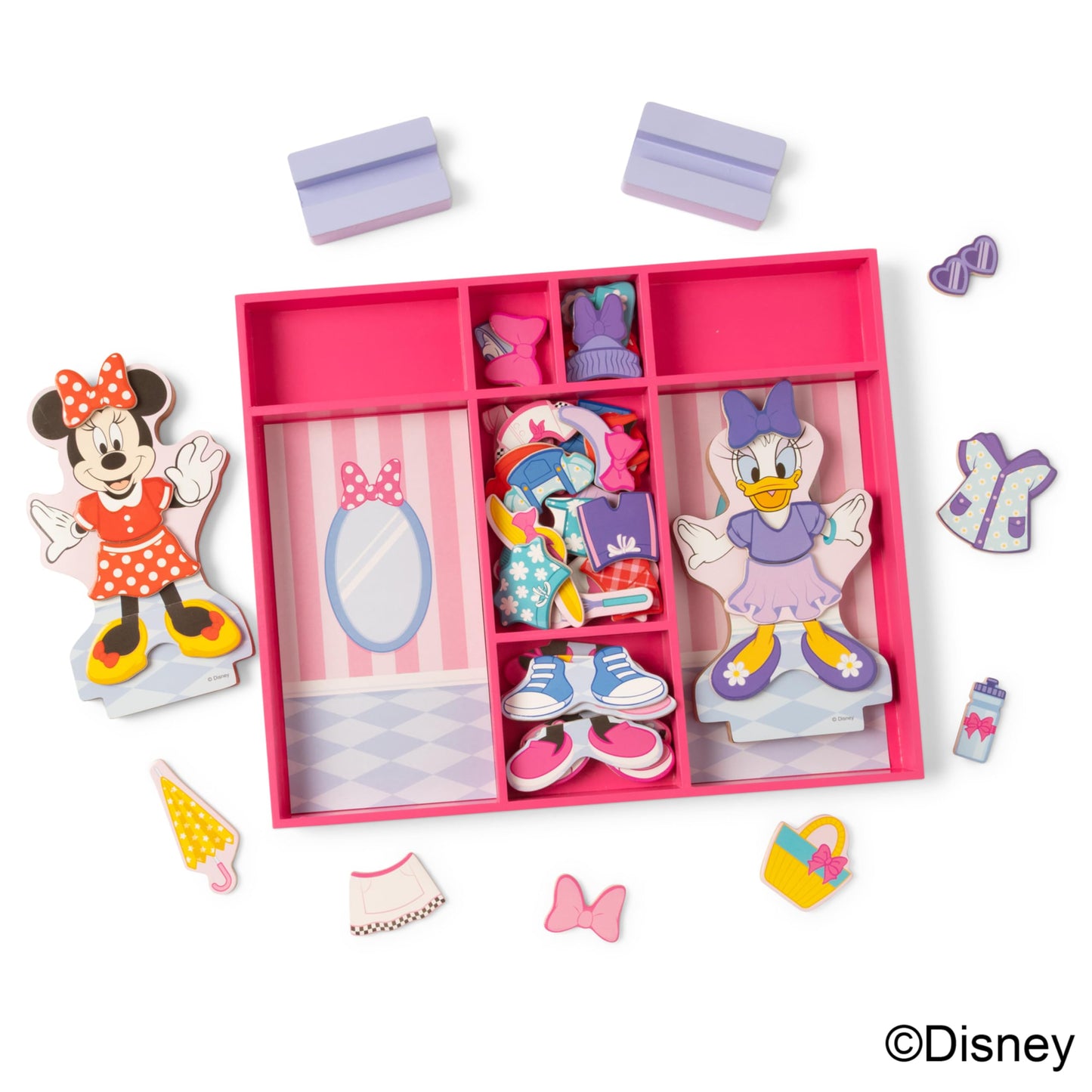 Melissa & Doug Disney Minnie Mouse & Daisy Duck Deluxe Wooden Magnetic Dress-Up Set, 2 Dolls with Stands, 52 Pieces, FSC Certified