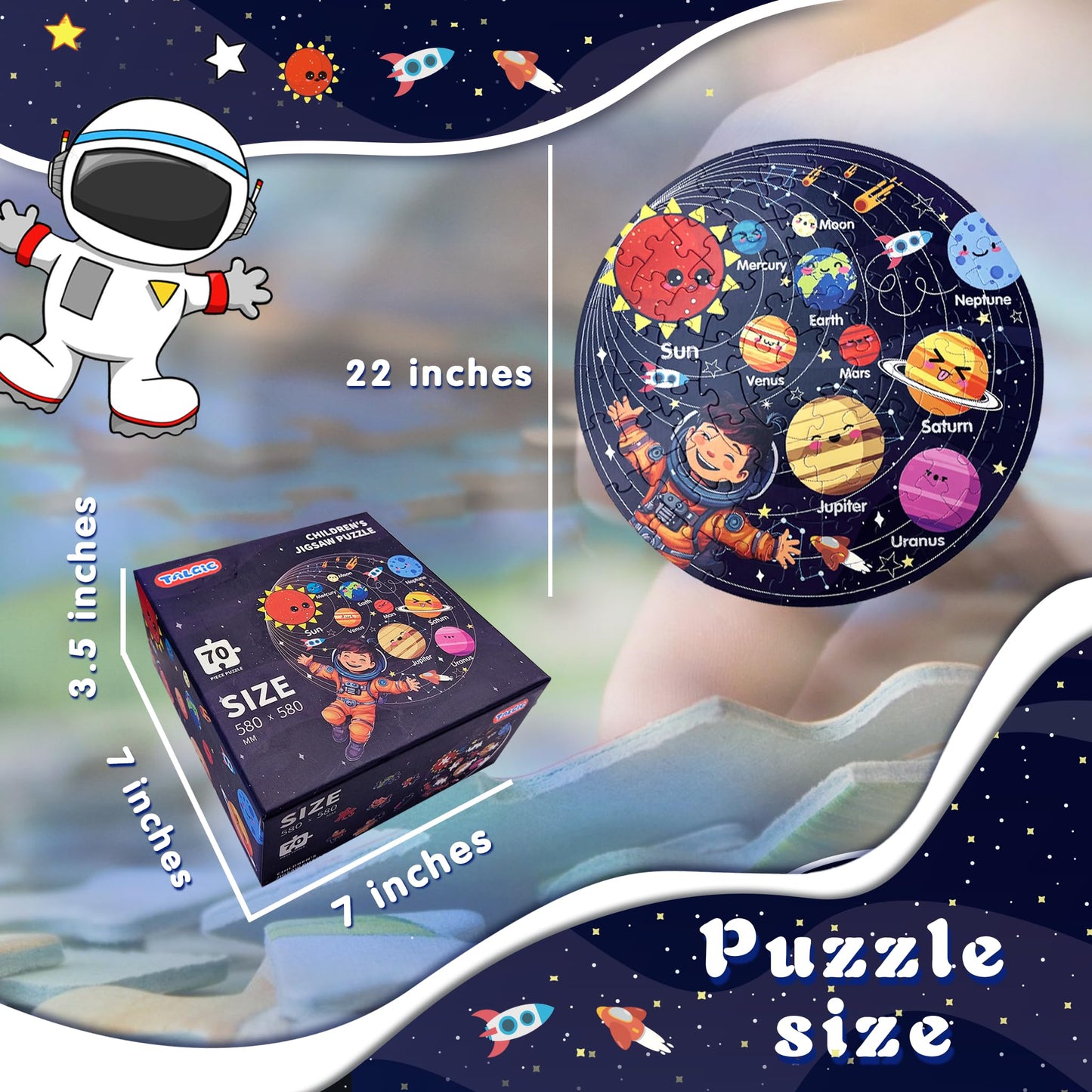 TALGIC Solar System Floor Puzzle for Kids, 70-Piece Round Jigsaw, Educational Toy for Ages 3-8, Gift for Boys & Girls