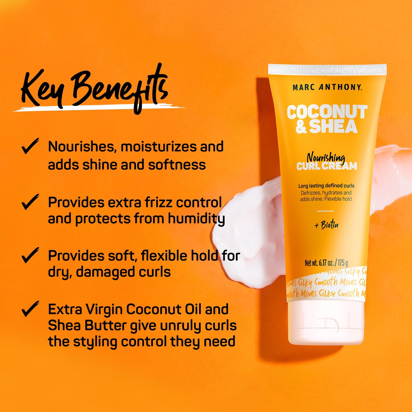 Marc Anthony Curl Cream with Coconut Oil & Shea Butter | Anti-Frizz Detangling Cream with Biotin | Hydrates, Defines & Adds Shine | Sulfate-Free, Color-Safe