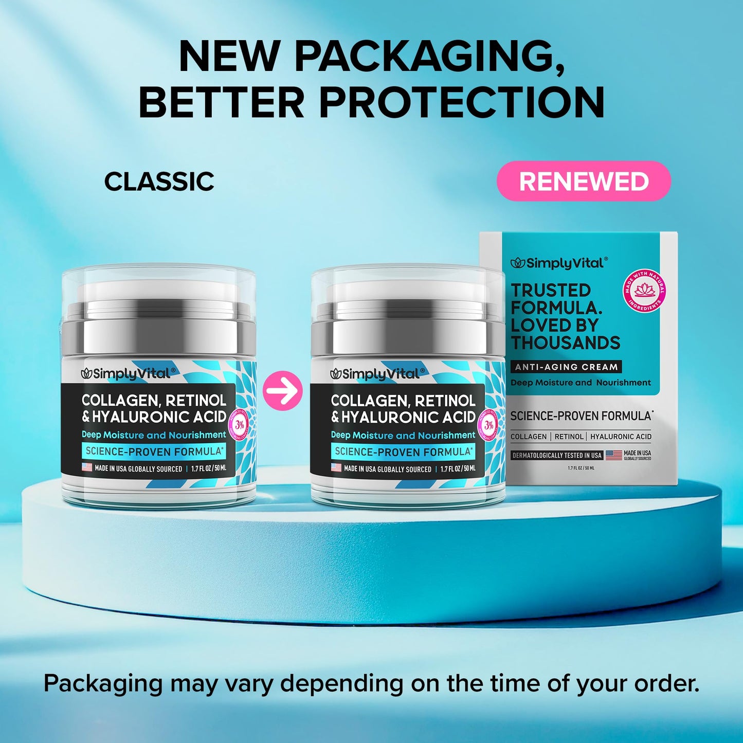 SimplyVital Collagen Retinol & Hyaluronic Acid Cream - Anti-Aging Face, Neck & Décolleté Moisturizer, Day & Night, 1.7 fl oz