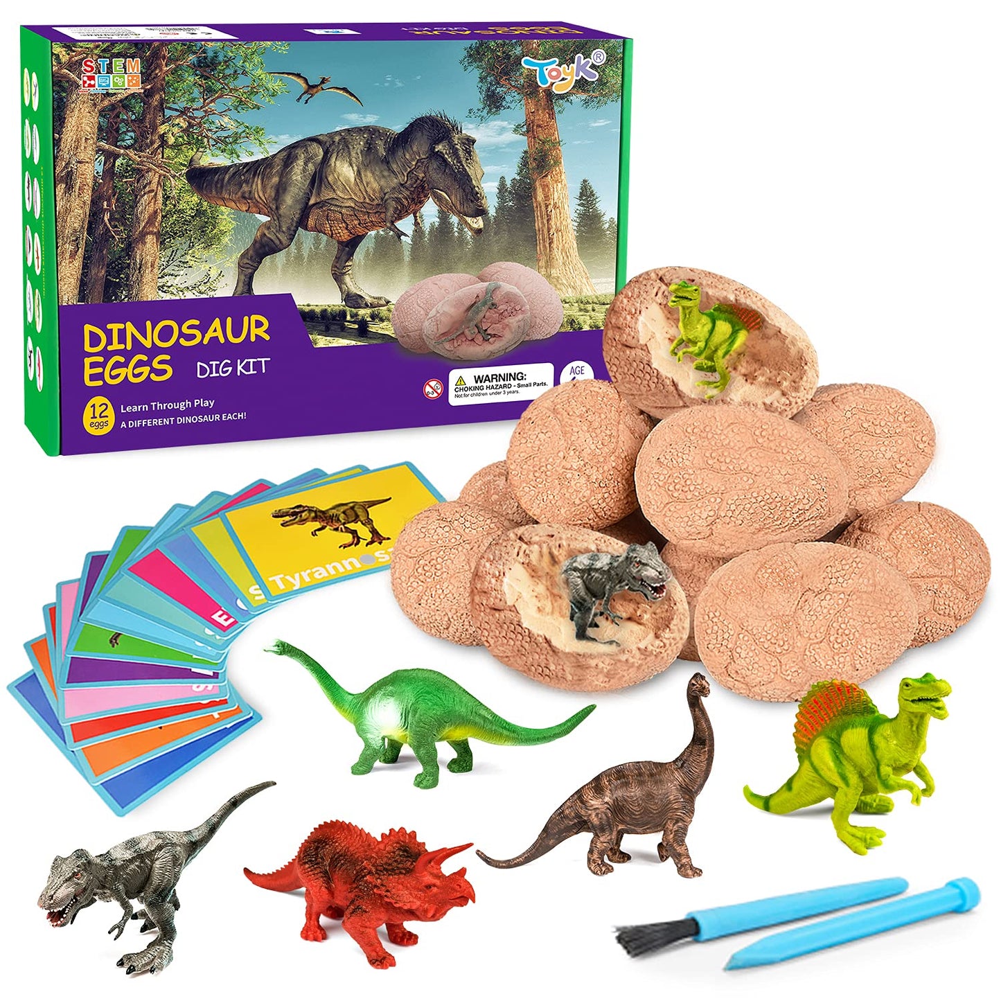 Dig Up Dinosaur Fossil Eggs Toy – Break 12 Unique Eggs to Discover Cute Dinosaurs, STEM Archaeology Science Gift for Kids Ages 3-12