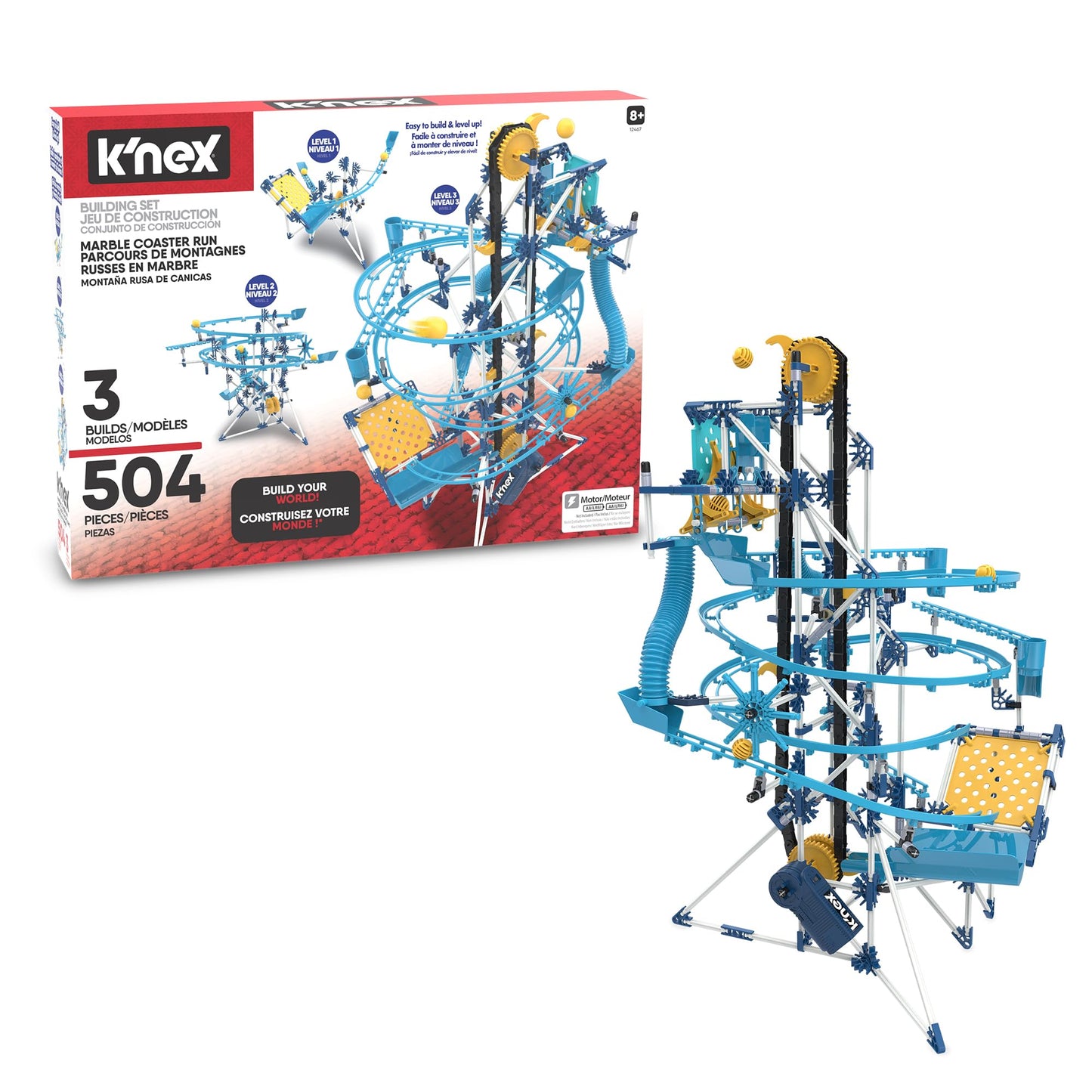 K'NEX - Marble Coaster Run with Motor‚ 504 Pieces, STEM Building, Kid Construction Set‚ Ages 8+