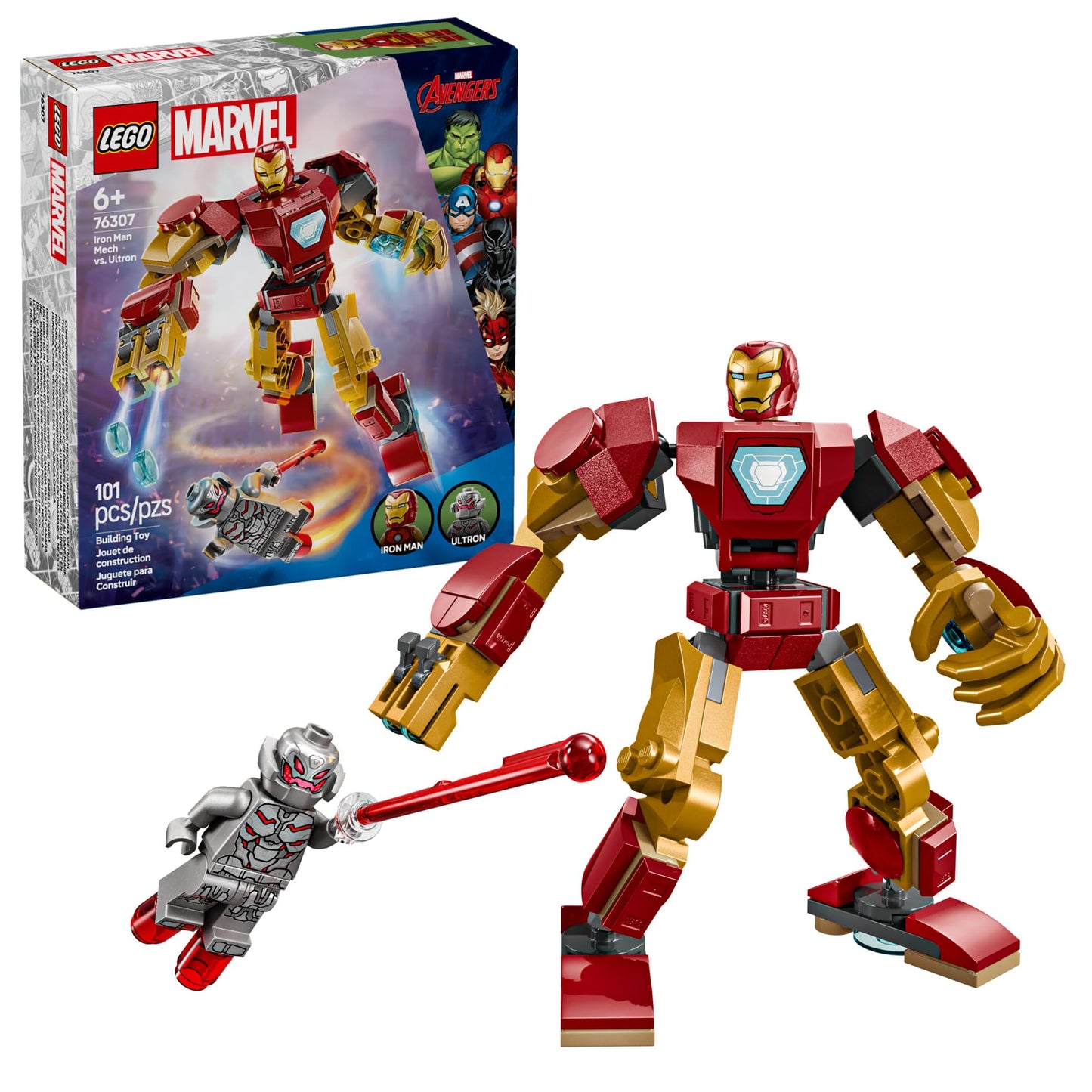 LEGO Marvel Iron Man Mech vs. Ultron Building Set – Superhero Action Toy for Kids Ages 6+, Buildable Figures, Fun Birthday Gift (76307)