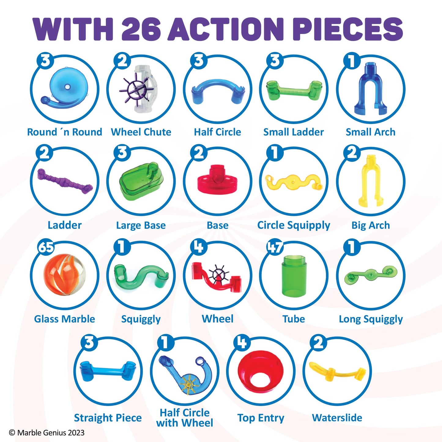 Marble Genius Marble Run Super Set – 150-Piece Maze Track Toy with 85 Translucent & 65 Glass Marbles for Kids & Adults 4-8+