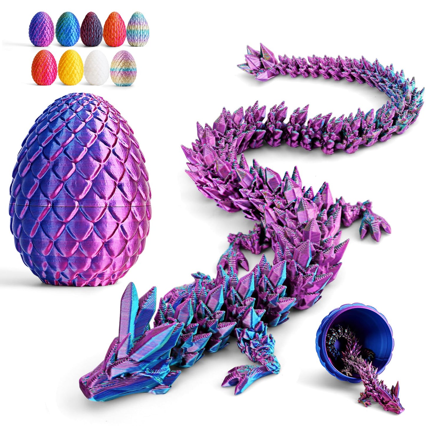 Cessfle 12" 3D Printed Dragon Egg, Crystalynx 3D Fidget Dragon Toy for Kids, Teens & Adults, Cool Collectible & Fun Gift
