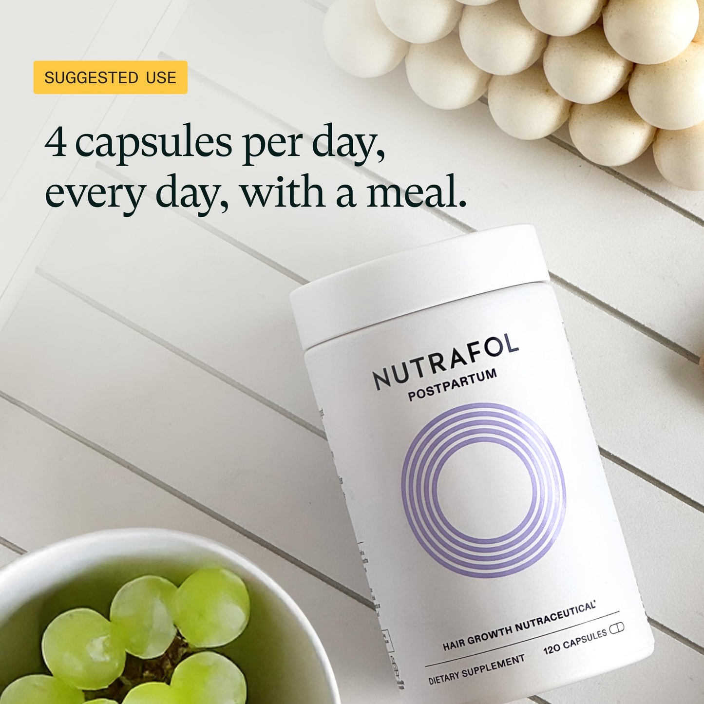 Nutrafol Postpartum Hair Growth Supplements, Clinically Tested for Visibly Thicker Hair and Less Shedding, Breastfeeding-friendly - 1 Month Supply