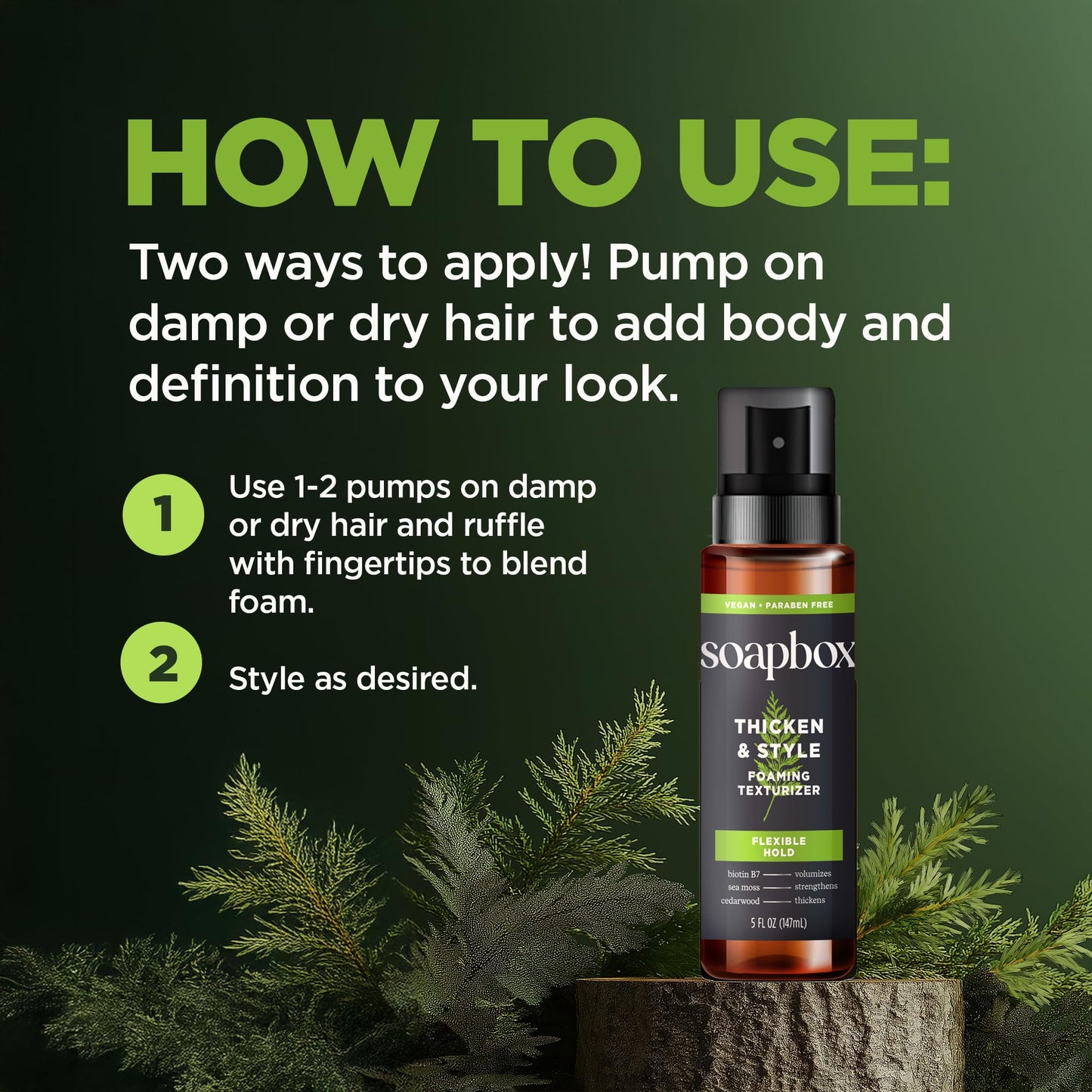 Soapbox Men's Thicken & Style Foaming Texturizer, Men's Hair Styling Foam, Hair Care for Men, 5oz