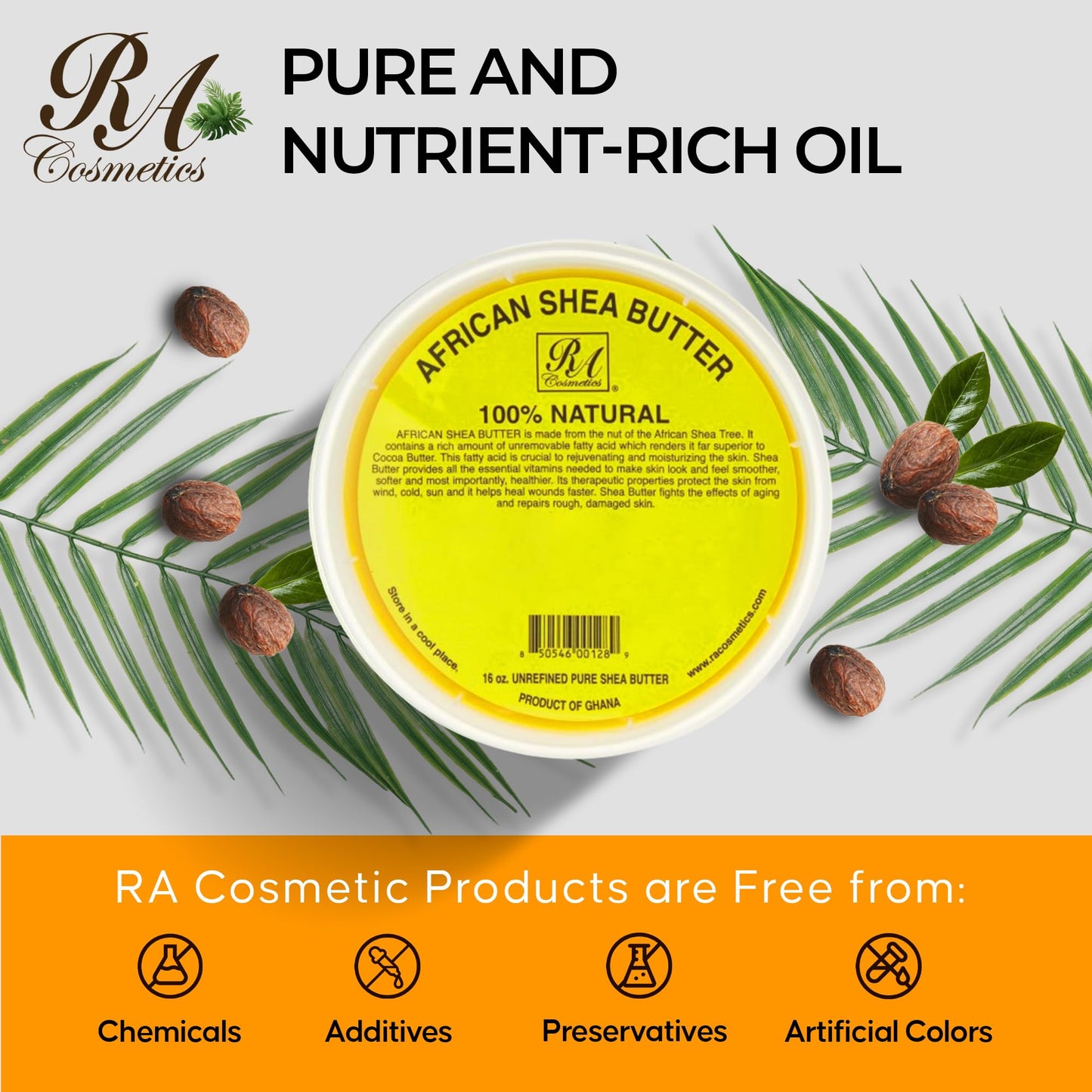 RA Cosmetics 100% Pure Golden African Shea Butter - Unrefined, Raw, Head-to-Toe Moisturizer for Skin & Hair, 16oz, Sourced Ghana