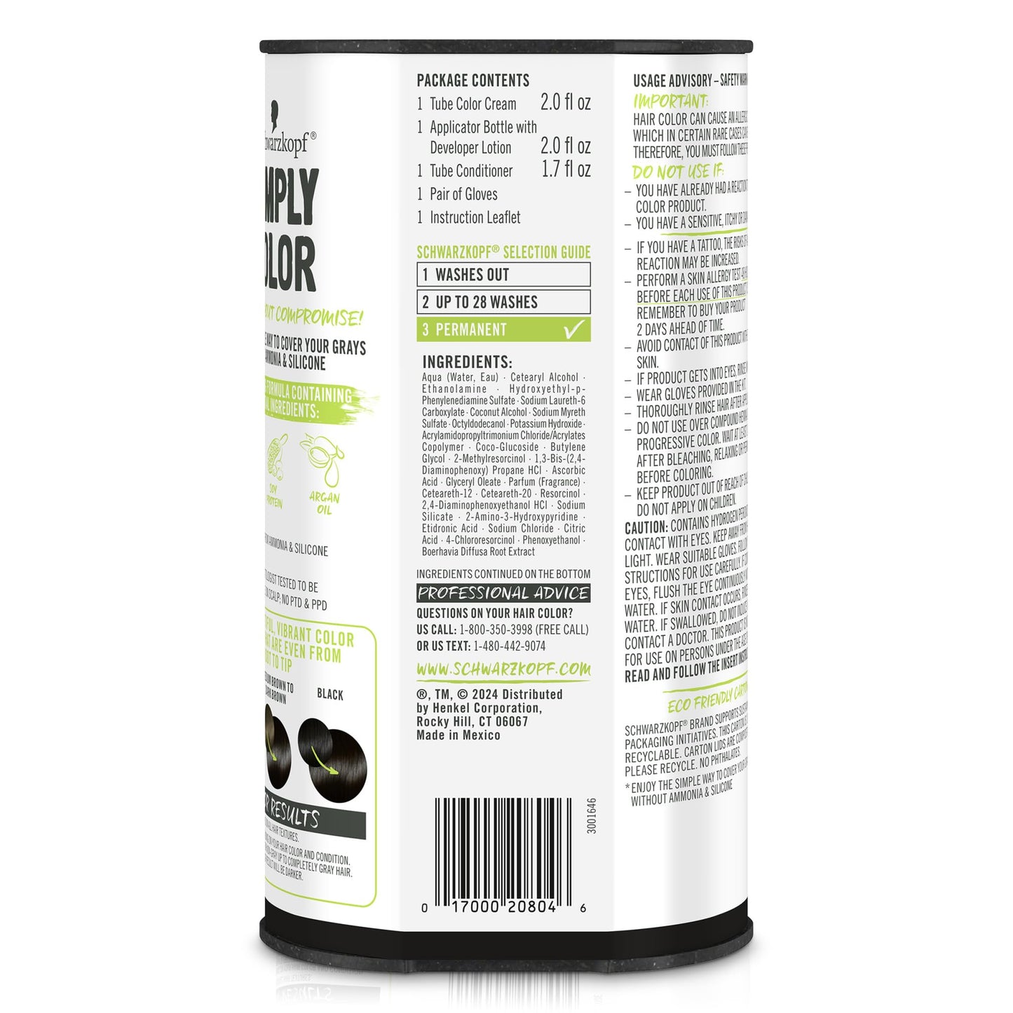 Schwarzkopf Simply Color 1.0 Jet Black Permanent Hair Dye – Ammonia, Silicone, PPD & PTD Free, Gentle Formula, Dermatologist Tested, 1 Application