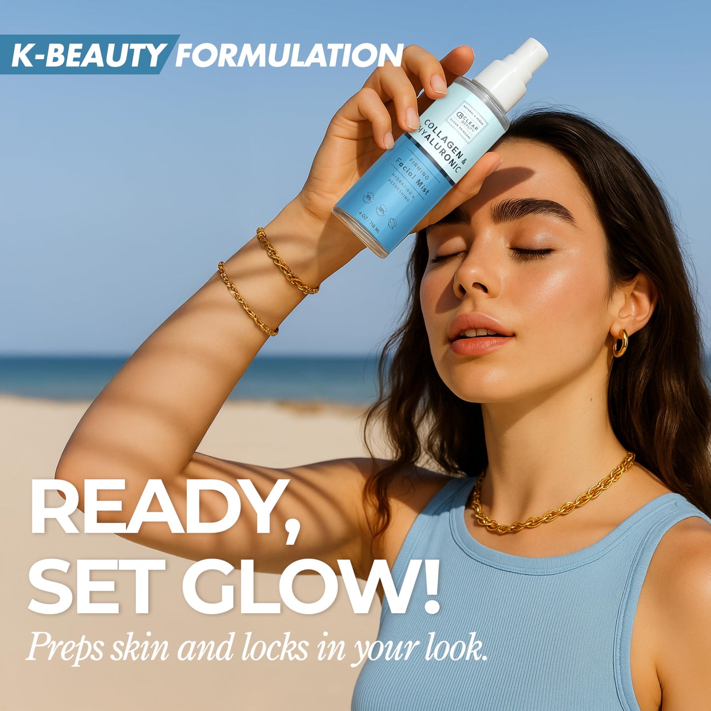 Clear Beauty Hyaluronic Acid & Collagen Face Mist – Moisturizes, Tones & Anti-Aging, 95% Natural, Cruelty-Free, All Skin Types, 4 oz