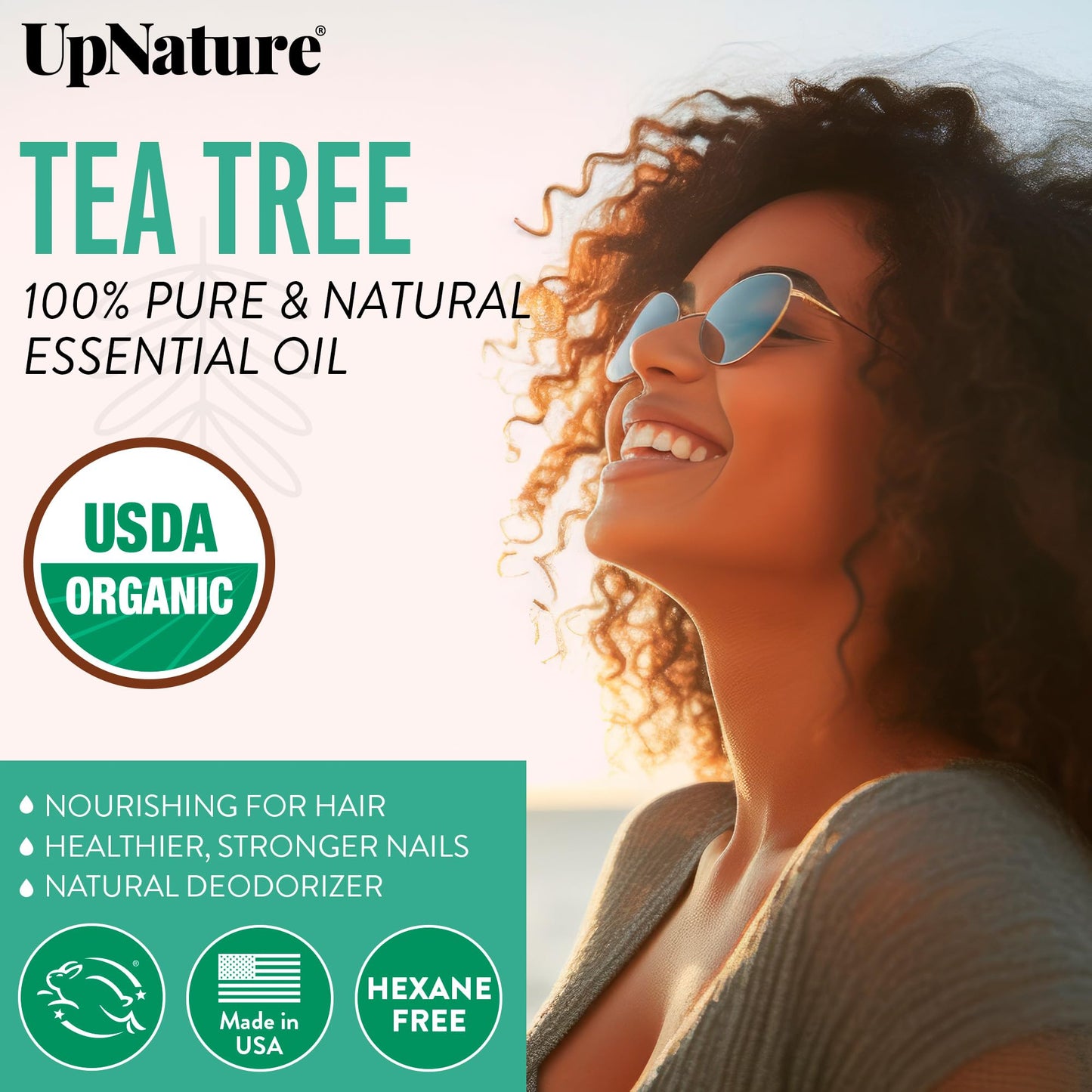 UpNature Organic Tea Tree Oil - 100% Pure Tea Tree Oil for Skin, Hair, Toenail, 2oz
