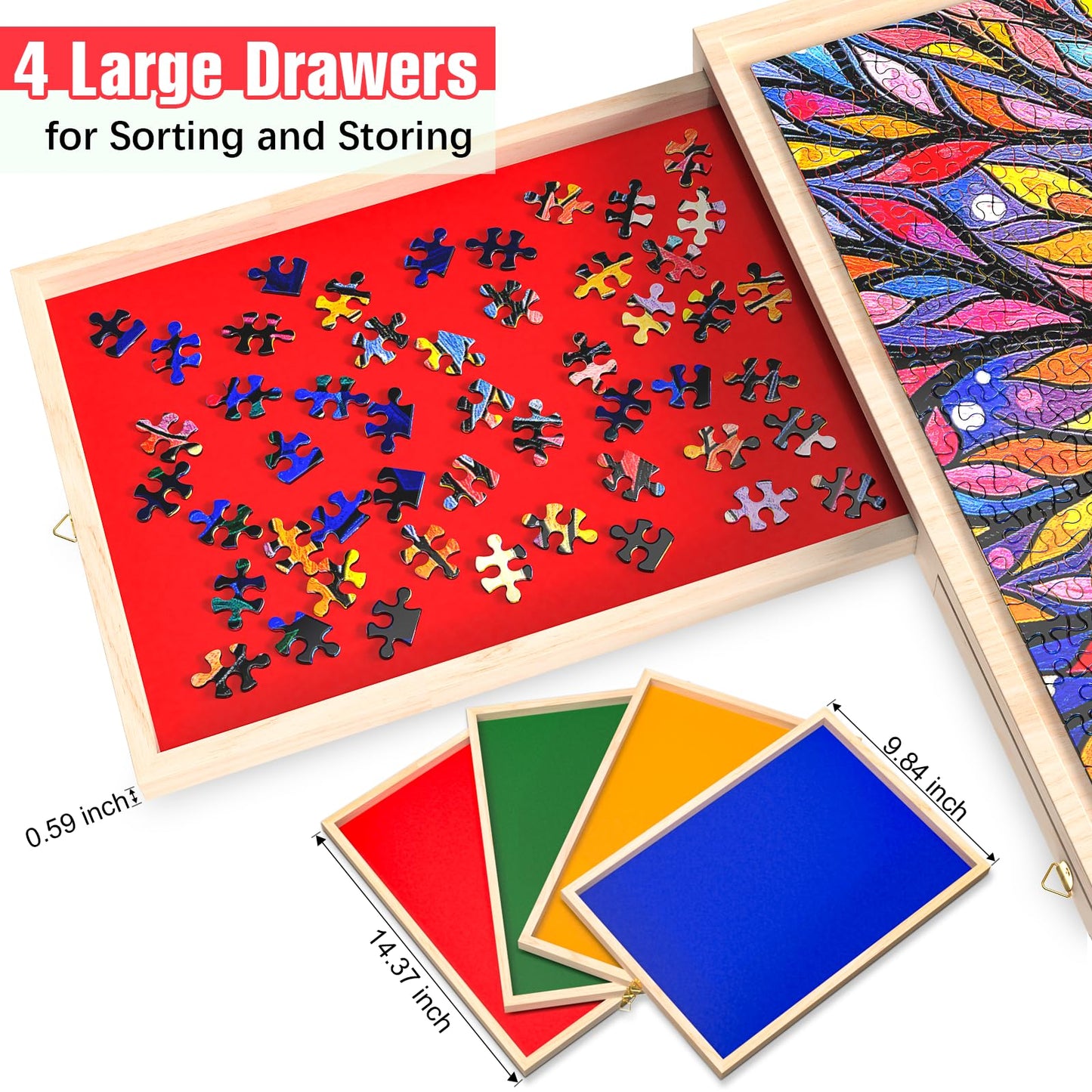 Puzzle Board with Drawers and Cover Rotatable 360-Degree Wheels 1000 Pieces Lightweight Portable Wooden Puzzle Table for Adults Kids 30'' x 22''