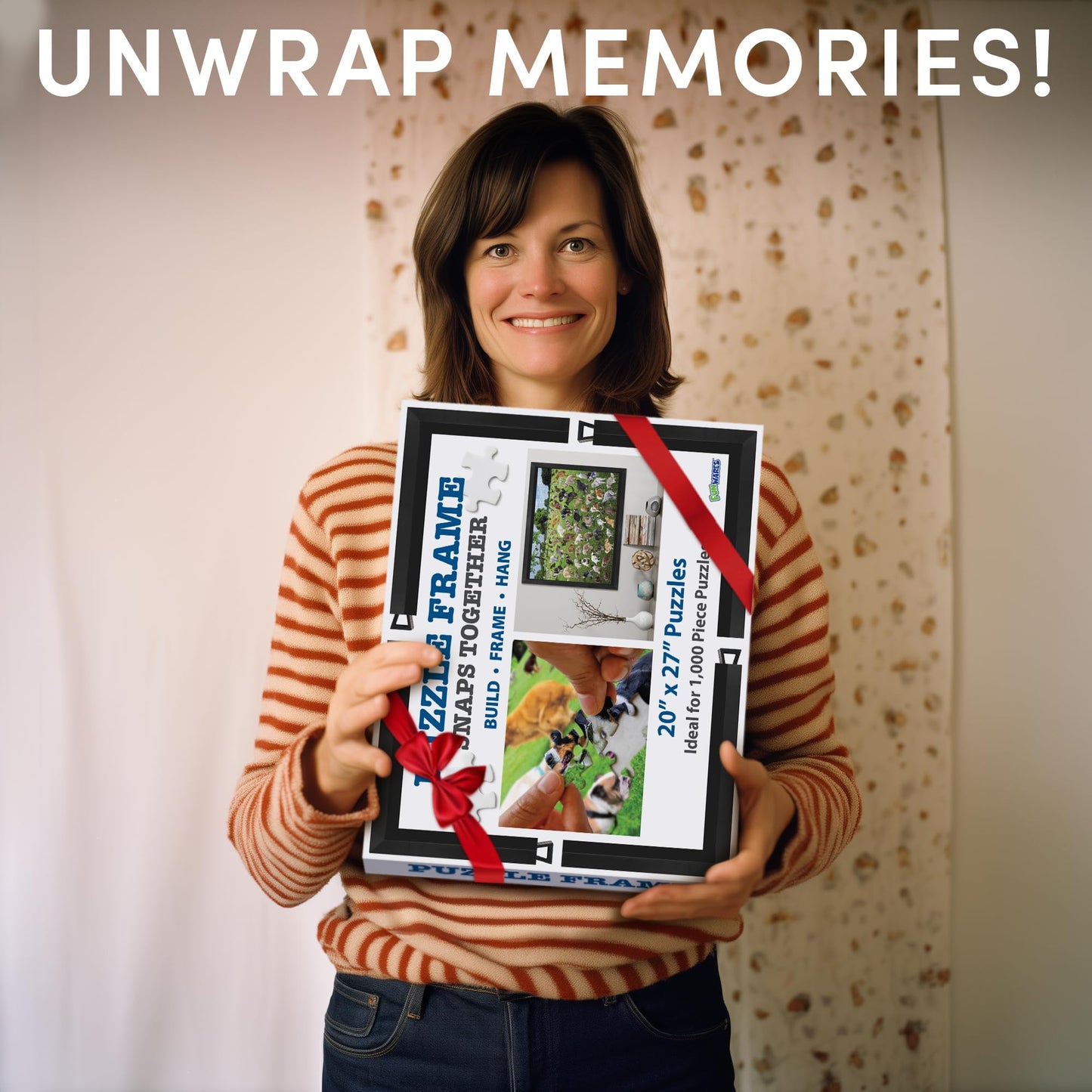 Funwares 20x27 Puzzle Frame – Matte Black Finish, Easy Assembly, Lightweight Design, Fits 1000 Piece Puzzles, Built-In Hanging Hooks