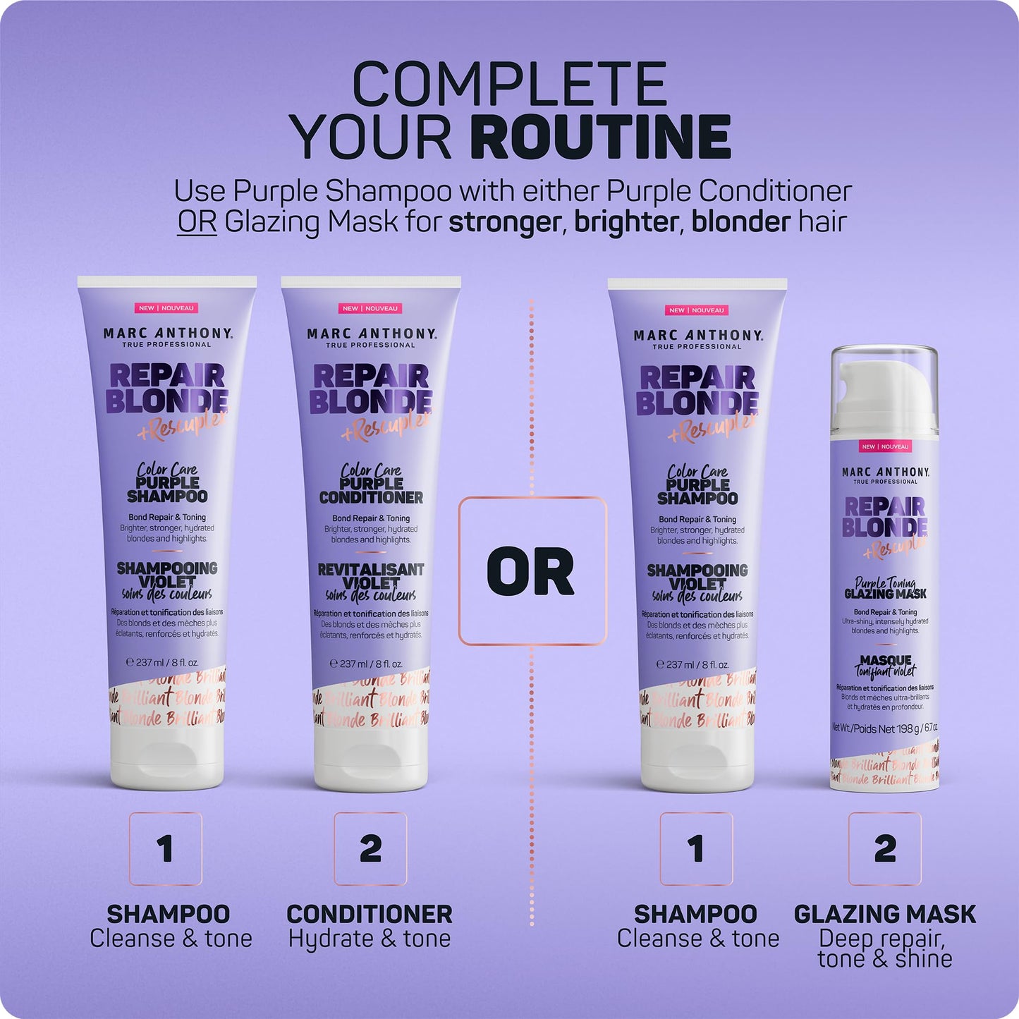 Marc Anthony Purple Toning Glazing Mask, Repair Blonde Rescueplex Color Care - Neutralizes Brassy Tones and Repairs Damaged Hair, 6.7oz