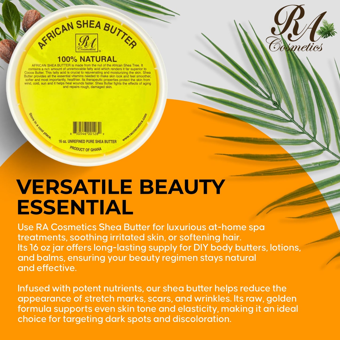 RA Cosmetics 100% Pure Golden African Shea Butter - Unrefined, Raw, Head-to-Toe Moisturizer for Skin & Hair, 16oz, Sourced Ghana